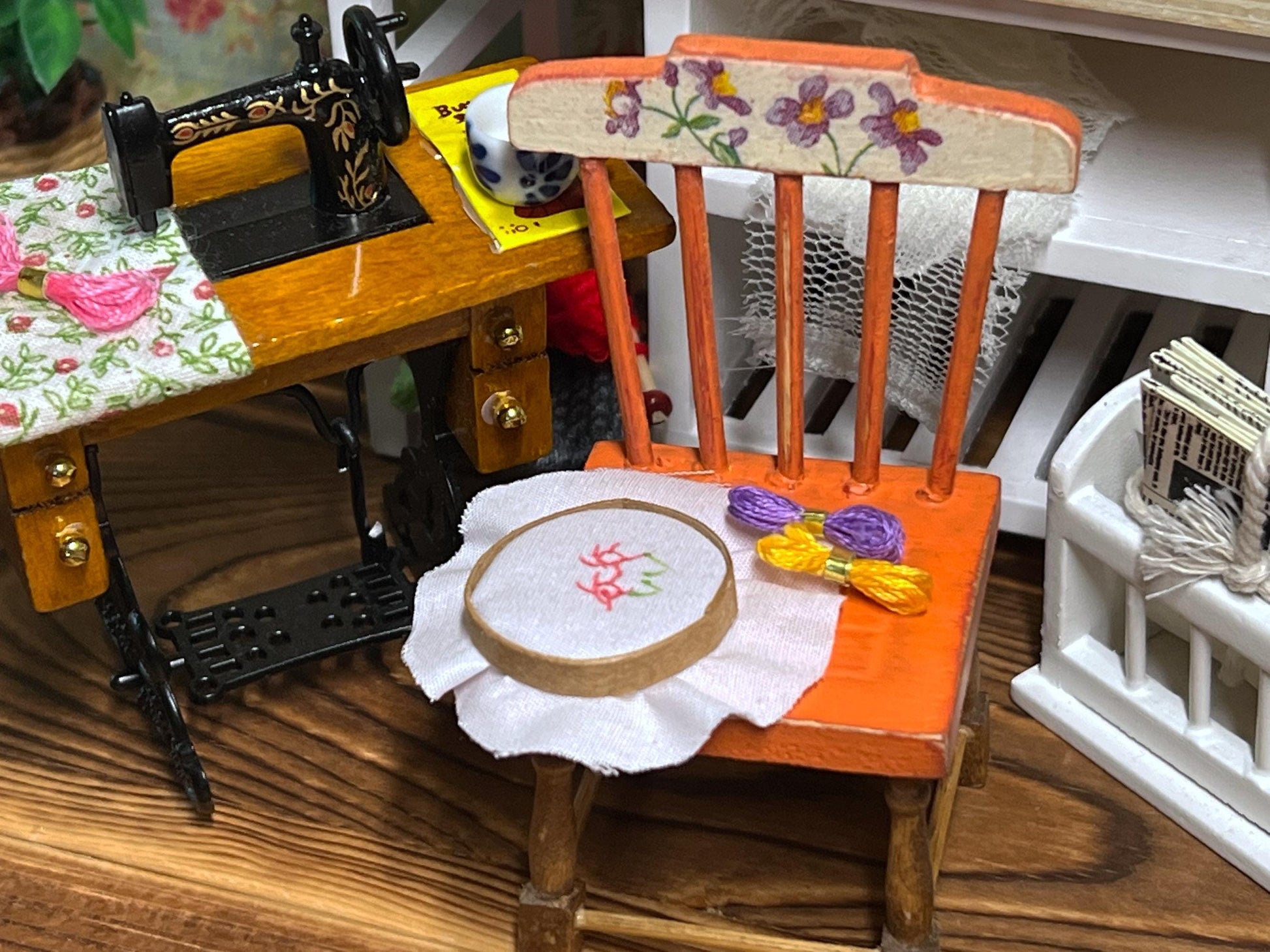 Miniature Embroidery Set  1:12 Scale – Dollhouse Sewing Room Decor – Includes Hoop & Thread __etsy:6985653225