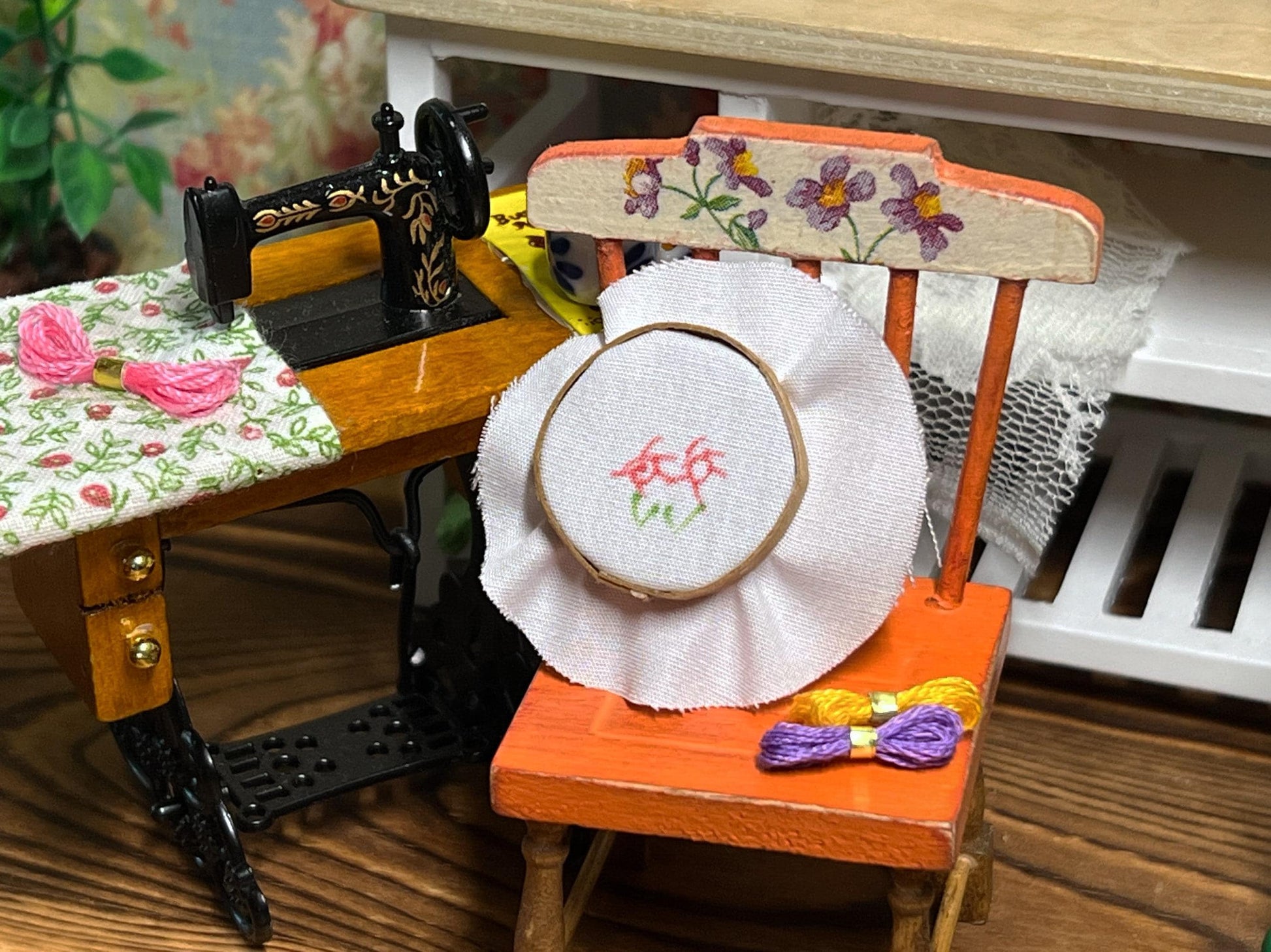 Miniature Embroidery Set  1:12 Scale – Dollhouse Sewing Room Decor – Includes Hoop & Thread __etsy:6985653235