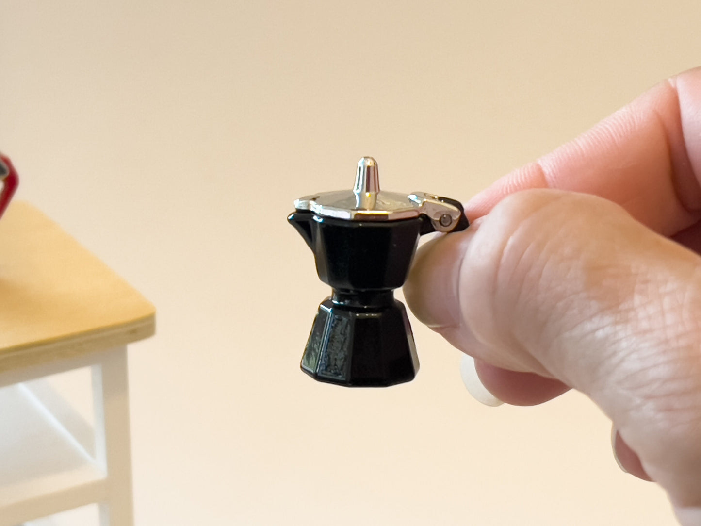 Miniature Espresso Coffee Maker – 1:12 Scale - Dollhouse Metal Moka Pot | Red or Black __etsy:5820123524