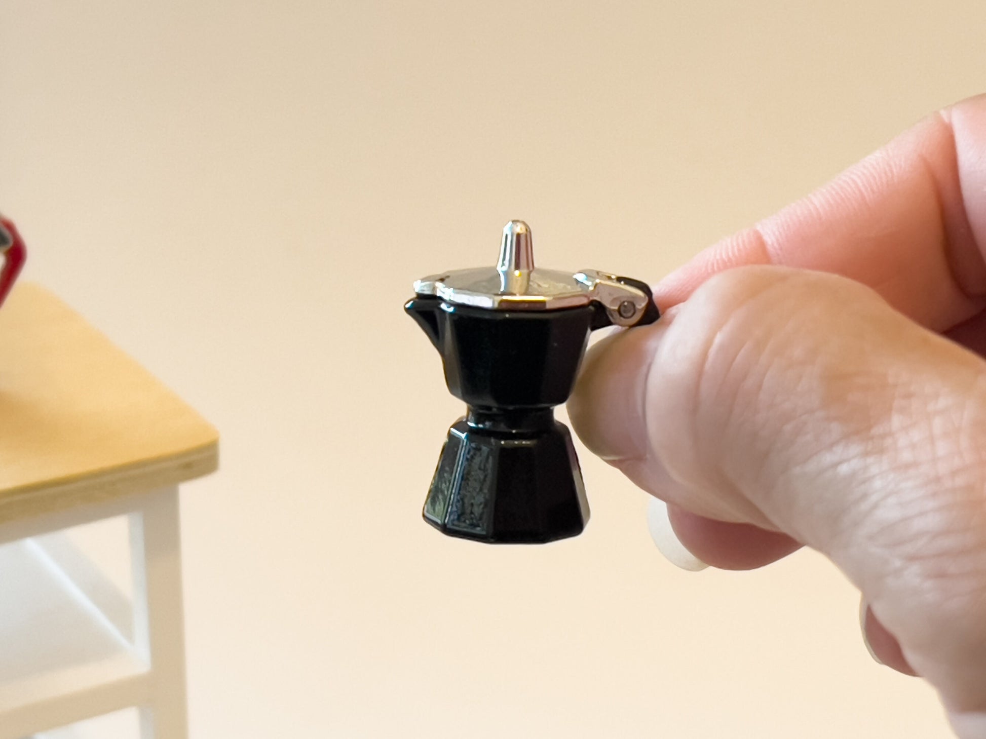 Miniature Espresso Coffee Maker – 1:12 Scale - Dollhouse Metal Moka Pot | Red or Black __etsy:5820123524