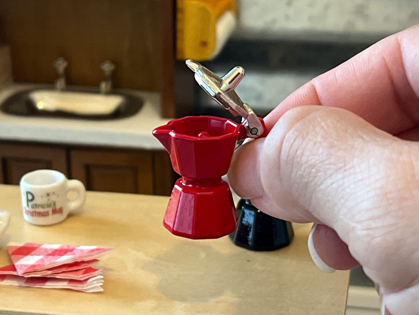 Miniature Espresso Coffee Maker – 1:12 Scale - Dollhouse Metal Moka Pot | Red or Black __etsy:5820123318