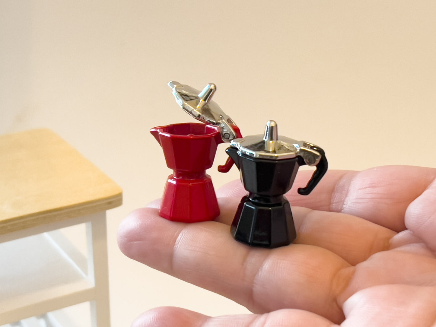 Miniature Espresso Coffee Maker – 1:12 Scale - Dollhouse Metal Moka Pot | Red or Black __etsy:5868210491