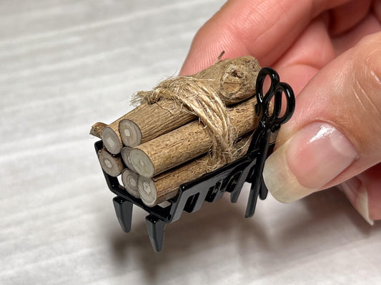 Miniature Firewood Rack 1:12 Scale –  Dollhouse Fireplace Accessory | Metal Grate with Logs & Clamps __etsy:6804088496