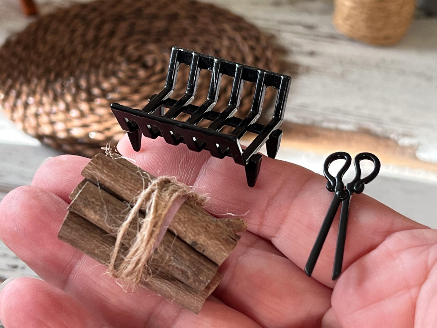 Miniature Firewood Rack 1:12 Scale –  Dollhouse Fireplace Accessory | Metal Grate with Logs & Clamps __etsy:6852102909