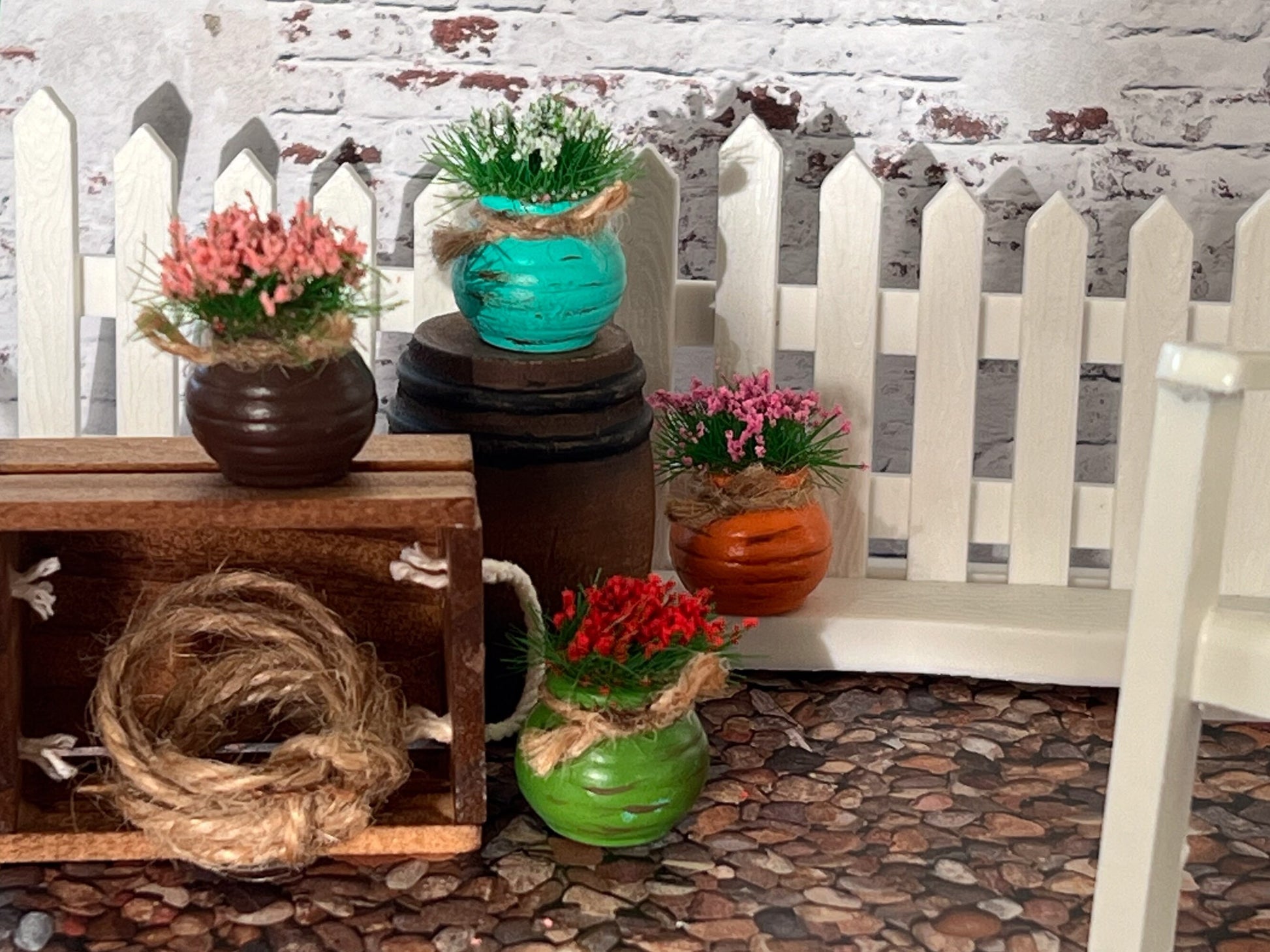 Miniature Flowerpots 4PC – 12th Scale, Dollhouse Garden Planters __etsy:5482230269