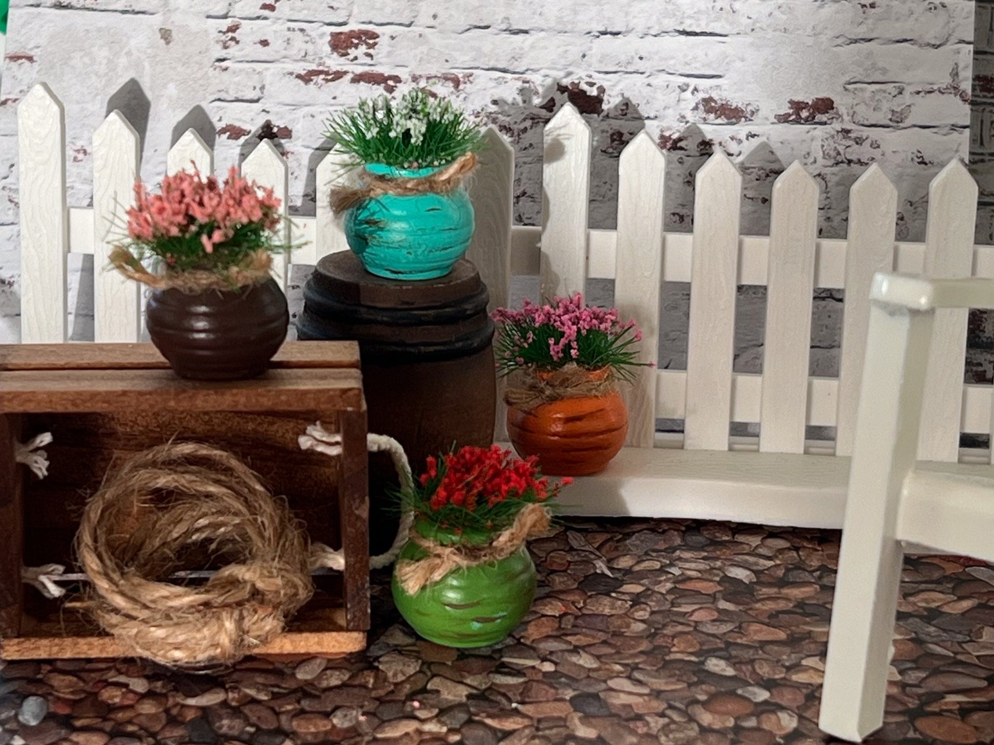 Miniature Flowerpots 4PC – 12th Scale, Dollhouse Garden Planters __etsy:5434101606
