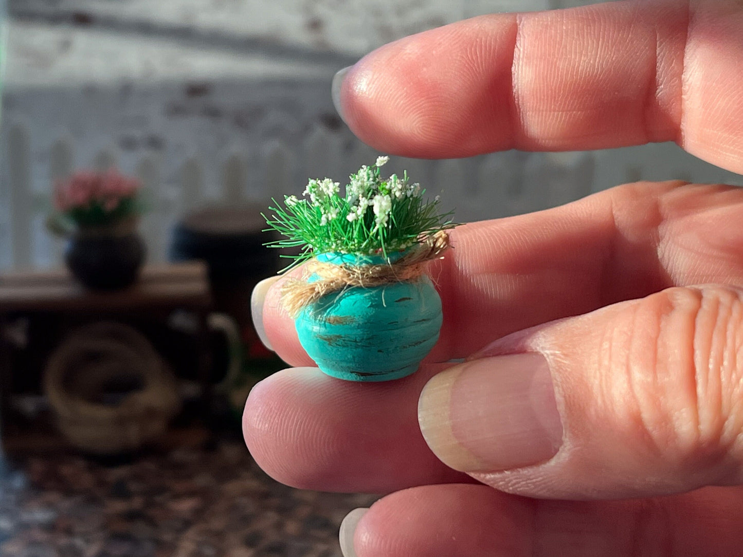 Miniature Flowerpots 4PC – 12th Scale, Dollhouse Garden Planters __etsy:5434134452