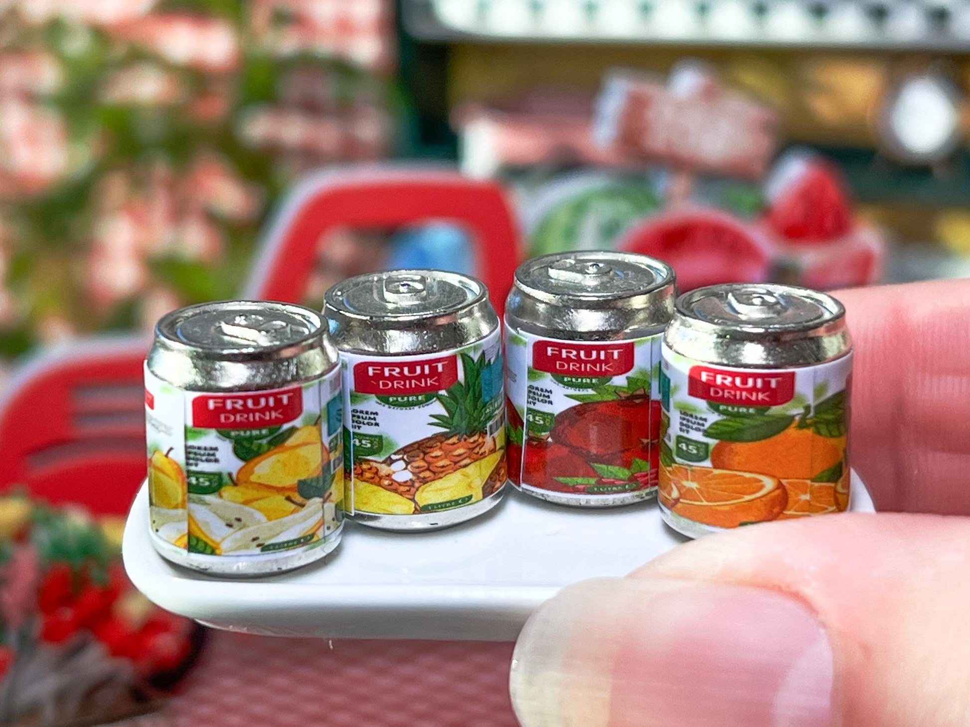 Miniature Fruit Juice Cans – 1:12 Scale, Set of 4 - Dollhouse Fruits __etsy:6724726179