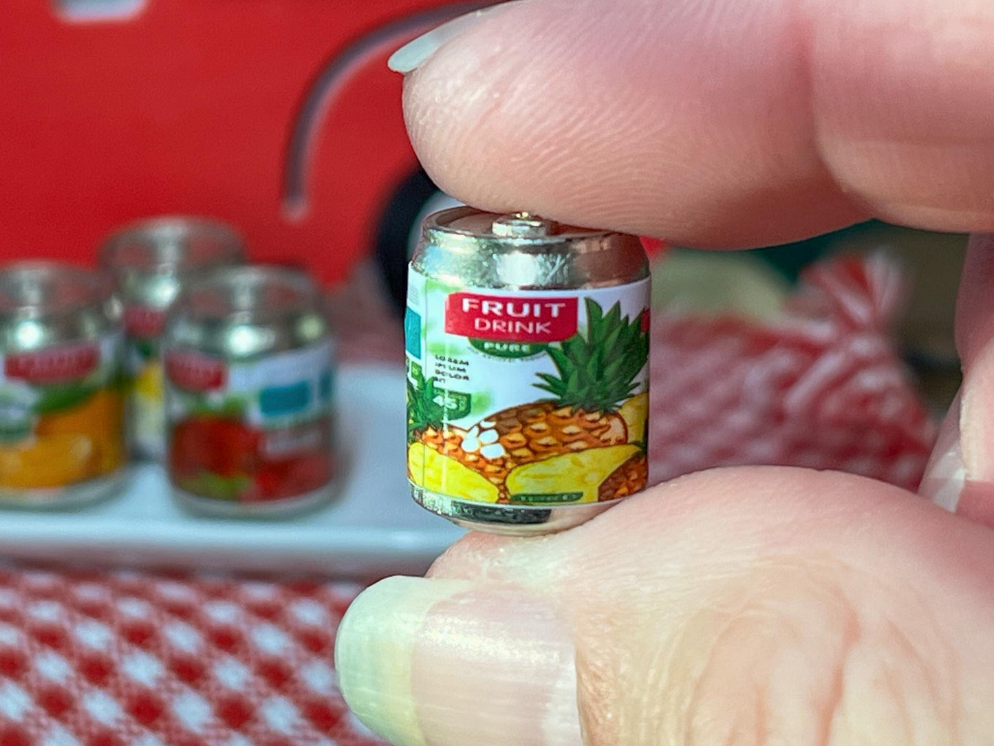 Miniature Fruit Juice Cans – 1:12 Scale, Set of 4 - Dollhouse Fruits __etsy:6676682954