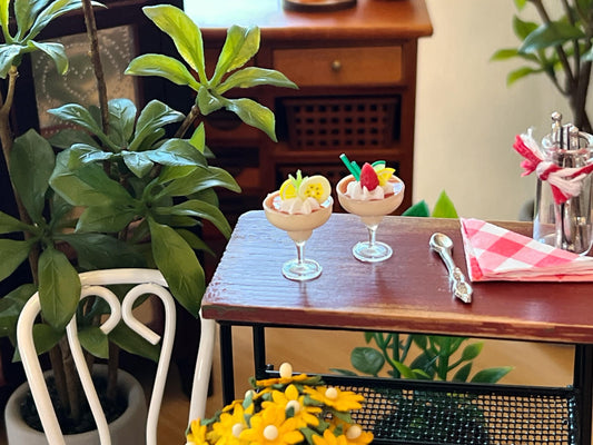 Miniature Fruit & Yogurt Parfaits 2PC Set - 1:12 Scale - Dollhouse Desserts __etsy:6668397849