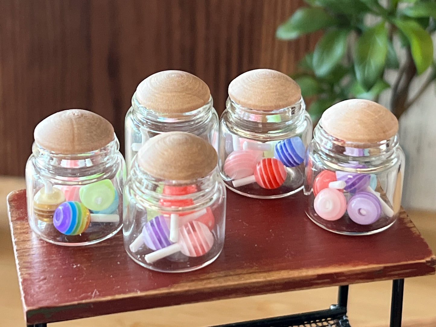Miniature Glass Candy Jar – 1:12 Scale - Dollhouse Glass Jar with 5 Mini Lollipops __etsy:6326649996