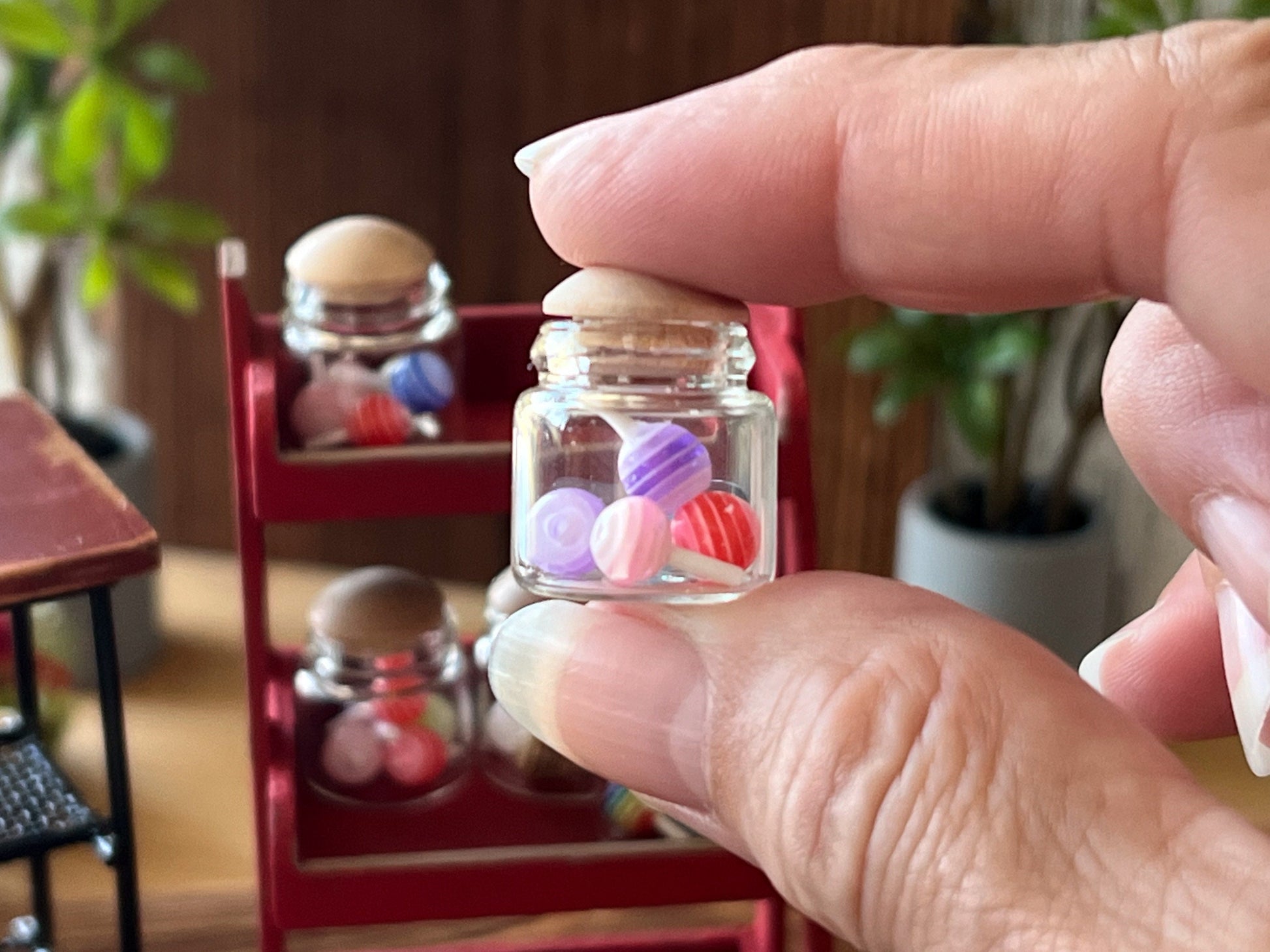Miniature Glass Candy Jar – 1:12 Scale - Dollhouse Glass Jar with 5 Mini Lollipops __etsy:6326649992
