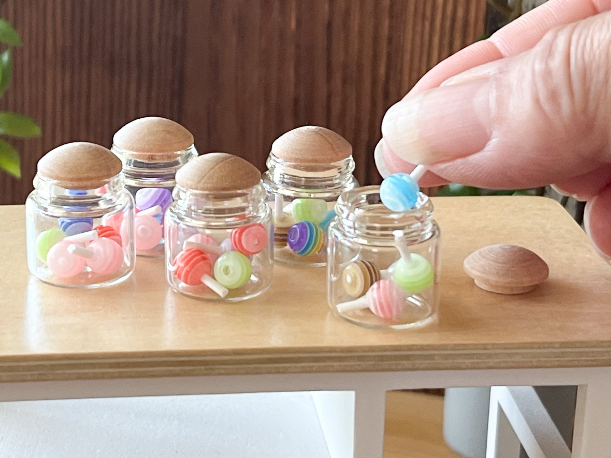 Miniature Glass Candy Jar – 1:12 Scale - Dollhouse Glass Jar with 5 Mini Lollipops __etsy:6374718455