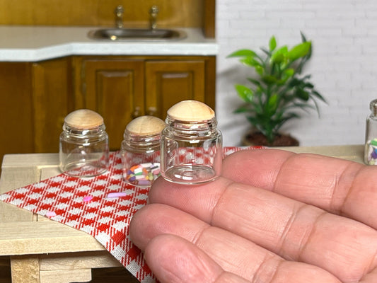 Miniature Glass Jar with Wooden Lid - 1:12 Scale - Dollhouse Kitchen Decor __etsy:5624220442