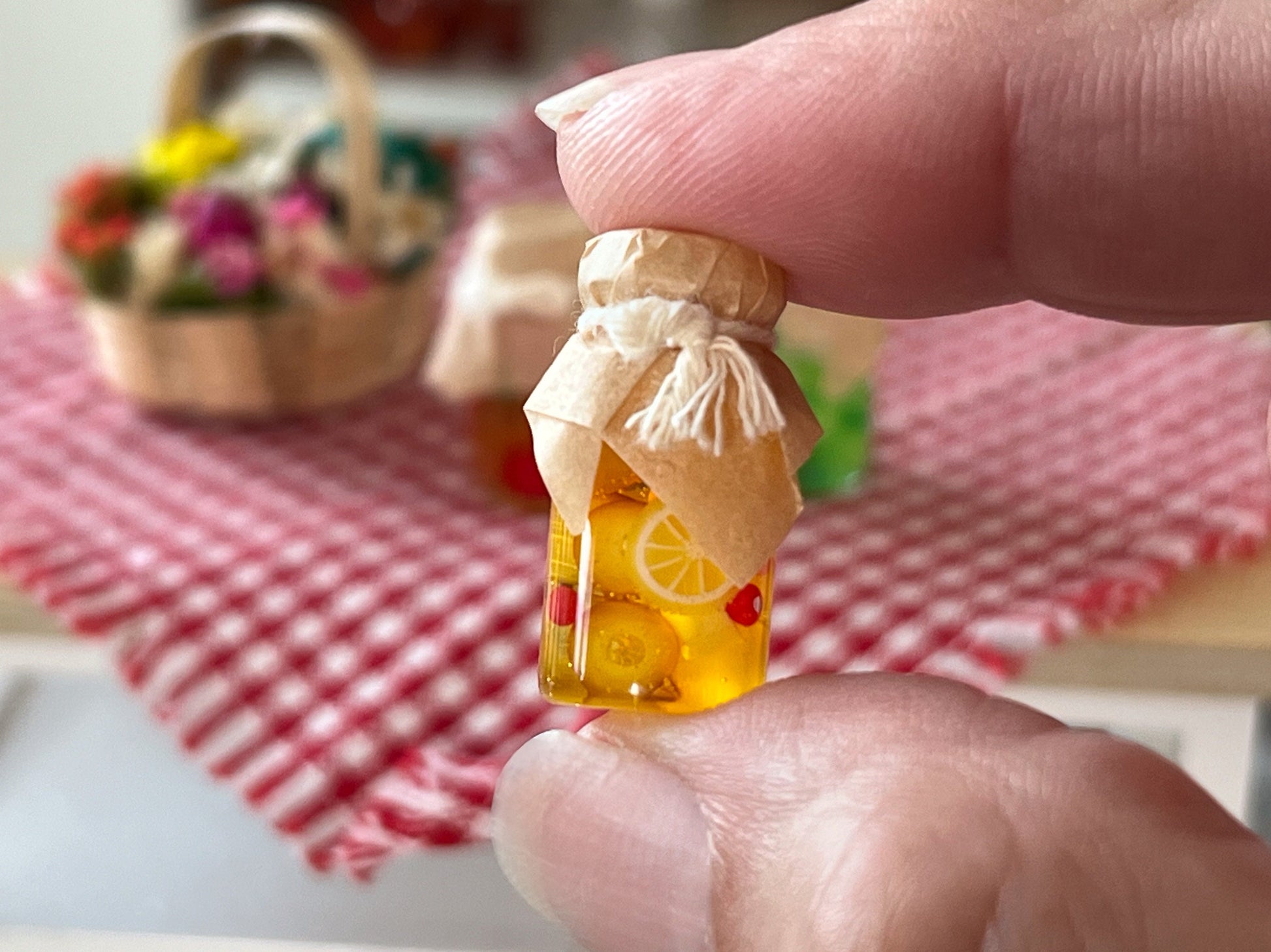 Miniature Glass Preserves 1:12 Scale - 3PC Dollhouse Jam Filled in Orange, Cherry, Lime __etsy:6106022456