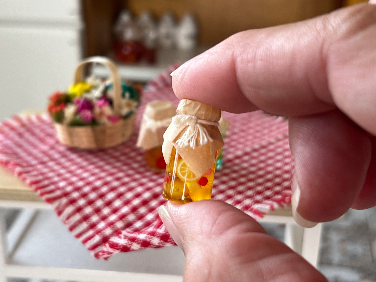 Miniature Glass Preserves 1:12 Scale - 3PC Dollhouse Jam Filled in Orange, Cherry, Lime __etsy:6154116293