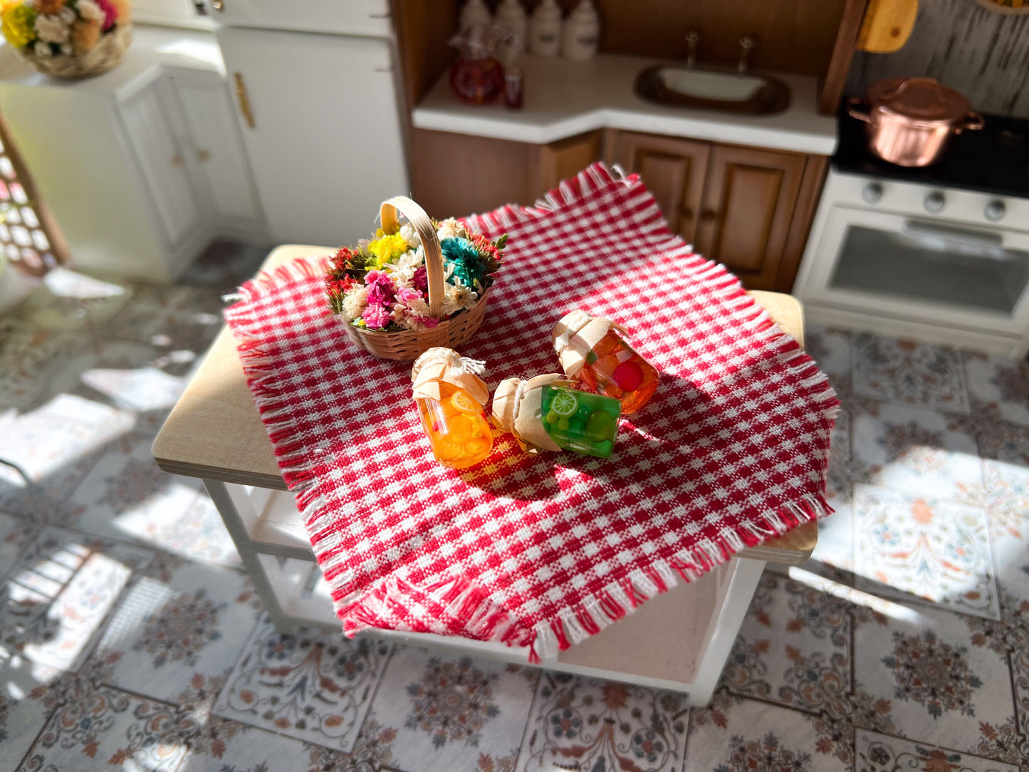 Miniature Glass Preserves 1:12 Scale - 3PC Dollhouse Jam Filled in Orange, Cherry, Lime __etsy:6154138085