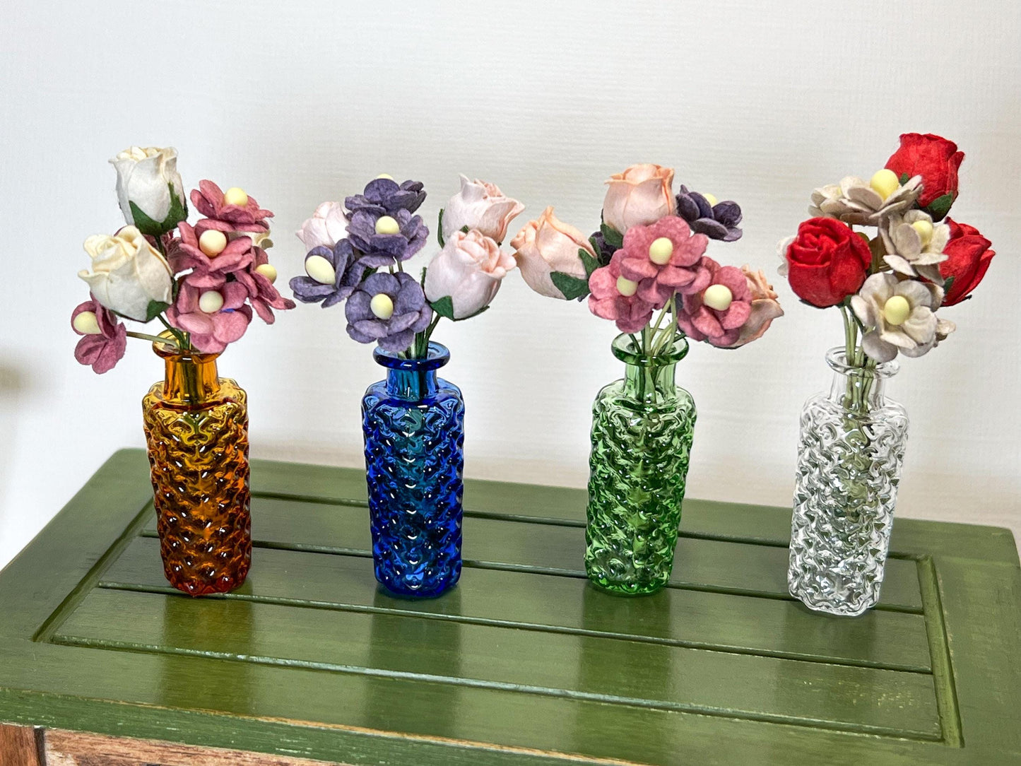 Miniature Glass Vase with Paper Flowers, 1:12 Scale Dollhouse Décor __etsy:7754323500