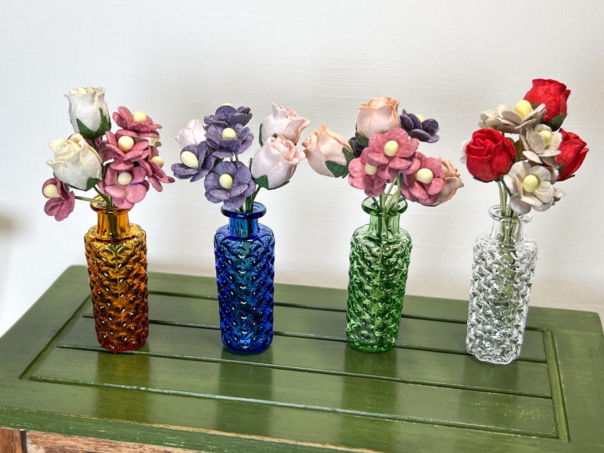 Miniature Glass Vase with Paper Flowers, 1:12 Scale Dollhouse Décor __etsy:7754323500