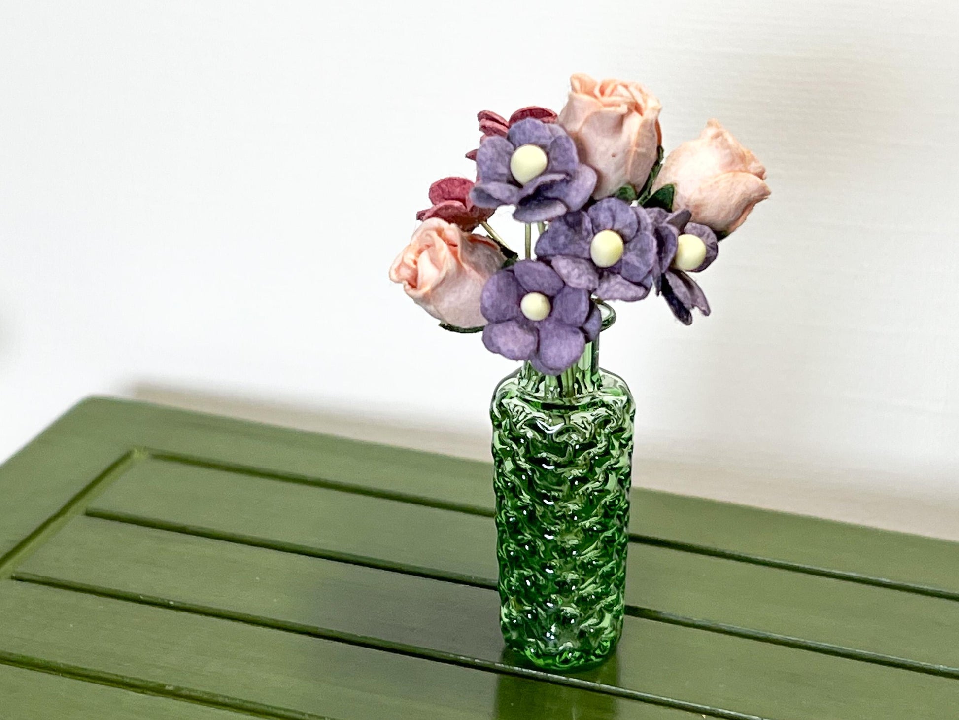 Miniature Glass Vase with Paper Flowers, 1:12 Scale Dollhouse Décor __etsy:7802271675