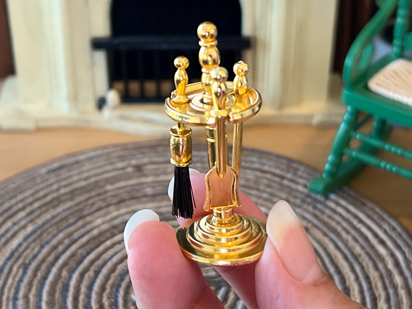Miniature Gold-Tone Fireplace Tool Set –  1:12 Scale (4PC) Dollhouse Accessories __etsy:6366484965