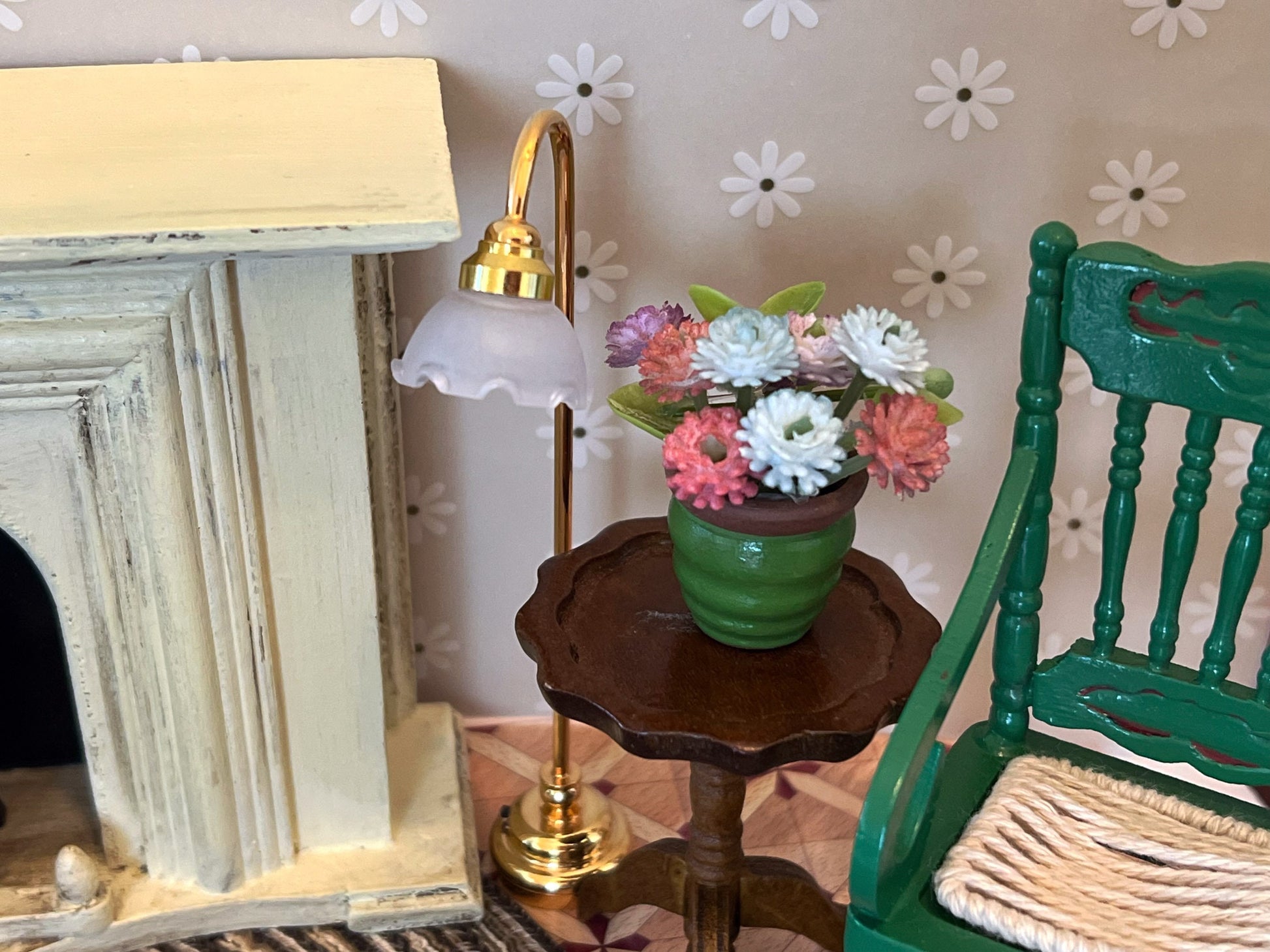This adorable clay pot is made to perfection, it is definitely realistic. It is hand painted in green and decorated with plastic flowers. Flowers are not glued so you can change them if you like. __etsy:5607466962