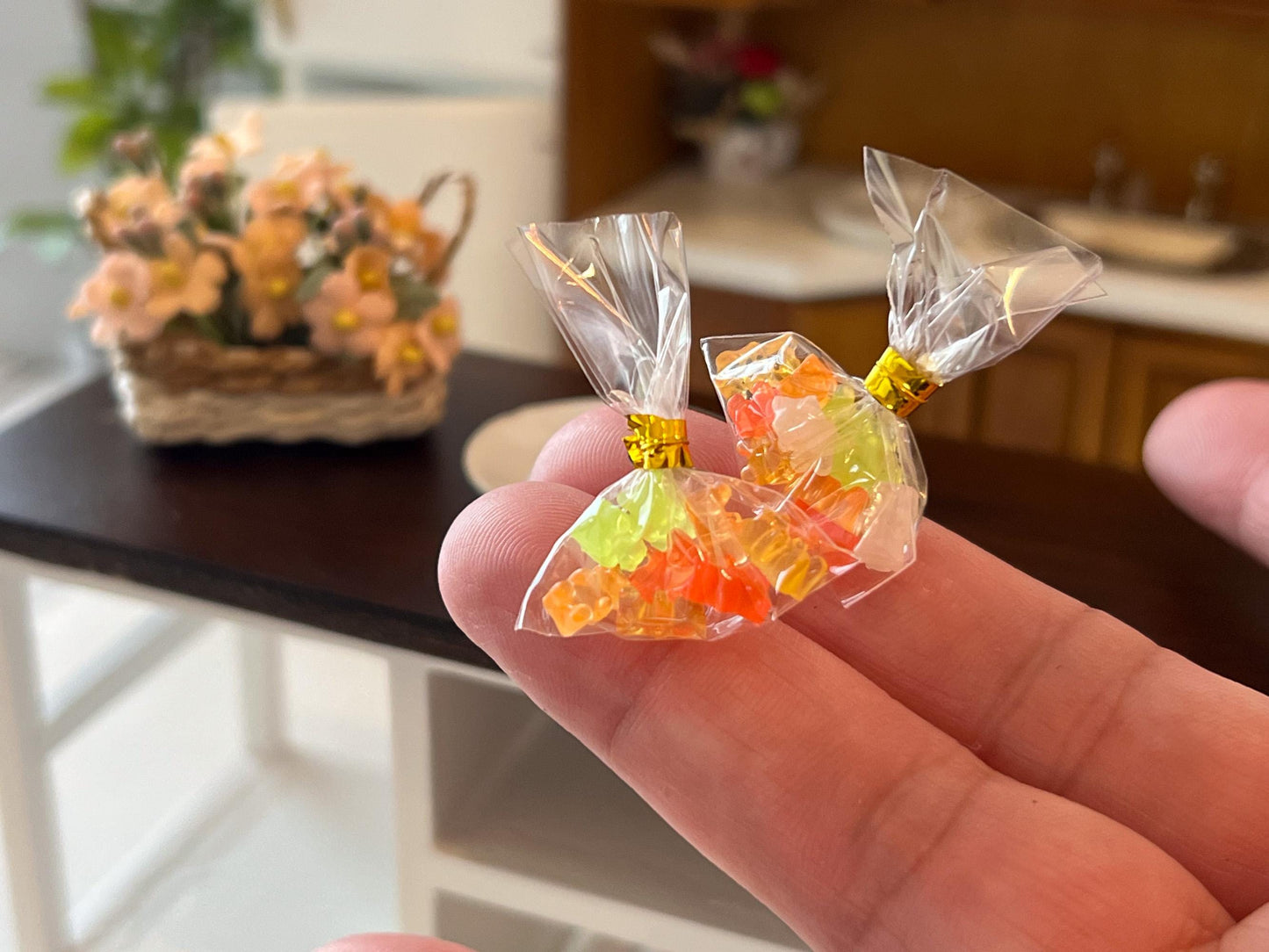 Miniature Gummy Bear Bag - 2PC - 1:12 Scale - Dollhouse Candy Bag __etsy:7734710701
