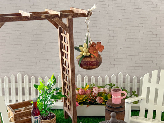 Miniature Hanging Clay Pot with Flowers – 1:12 Scale - Dollhouse Cabin & Kitchen Decor __etsy:5646674140