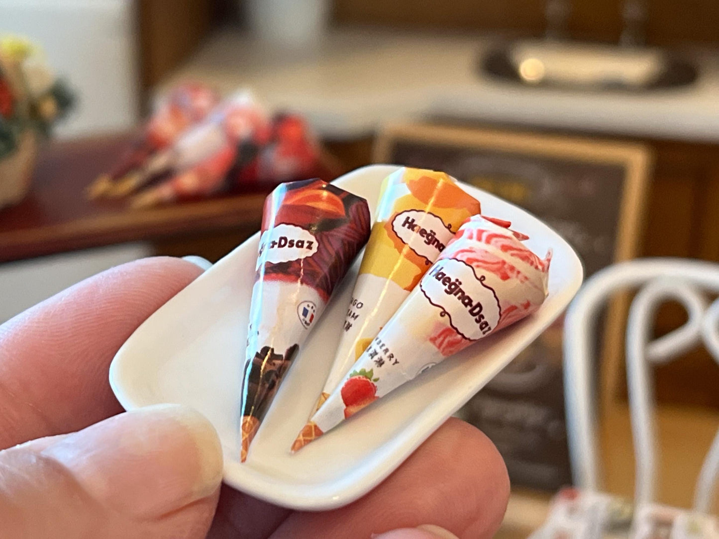 Miniature Ice Cream Cones 1:12 Scale – Dollhouse Waffle Cones with Peelable Paper __etsy:6480858546