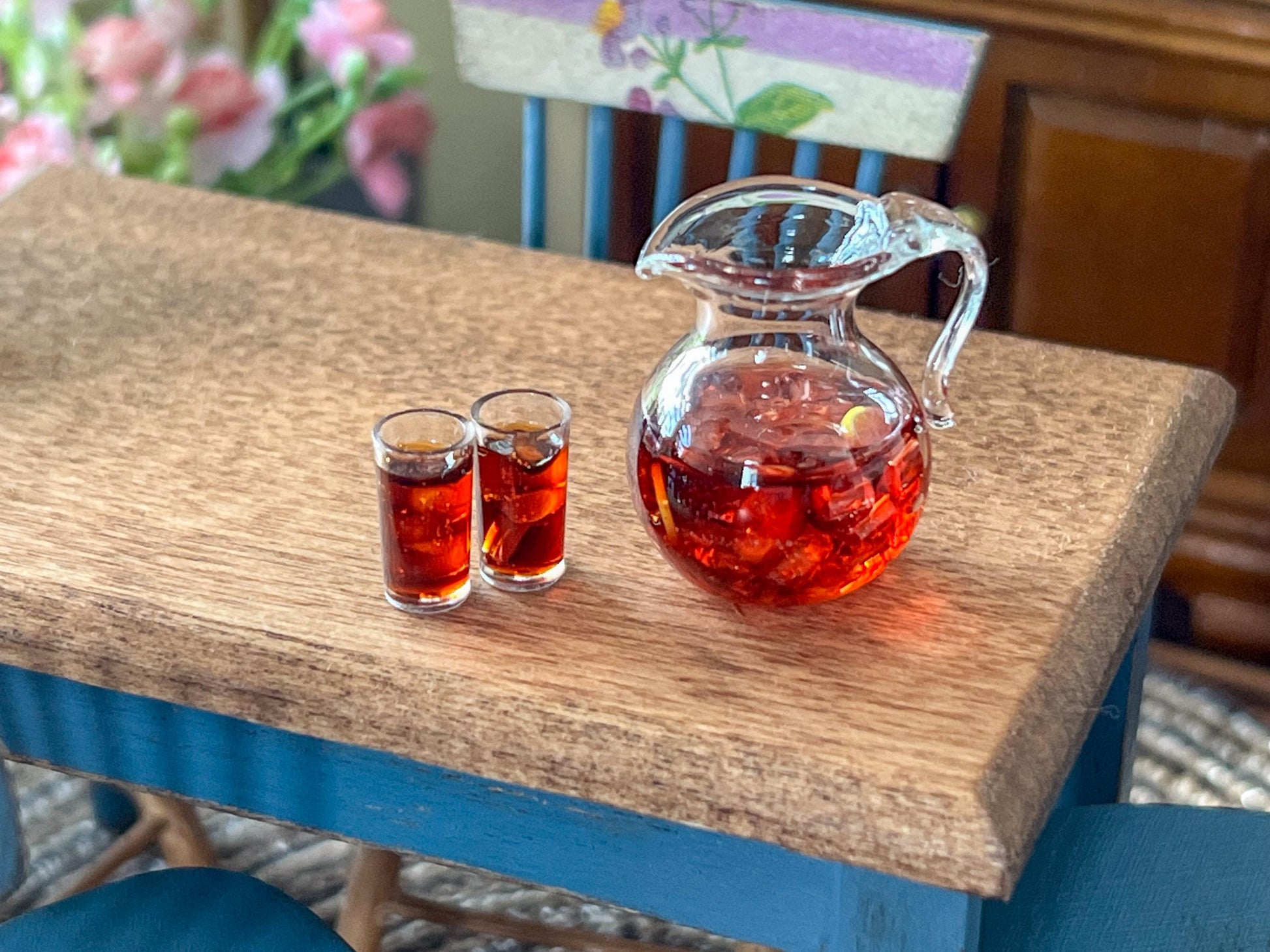 Miniature Iced Tea Pitcher & Glasses 1:12 Scale – Dollhouse 3-PC Summer Drink Set __etsy:6952070788