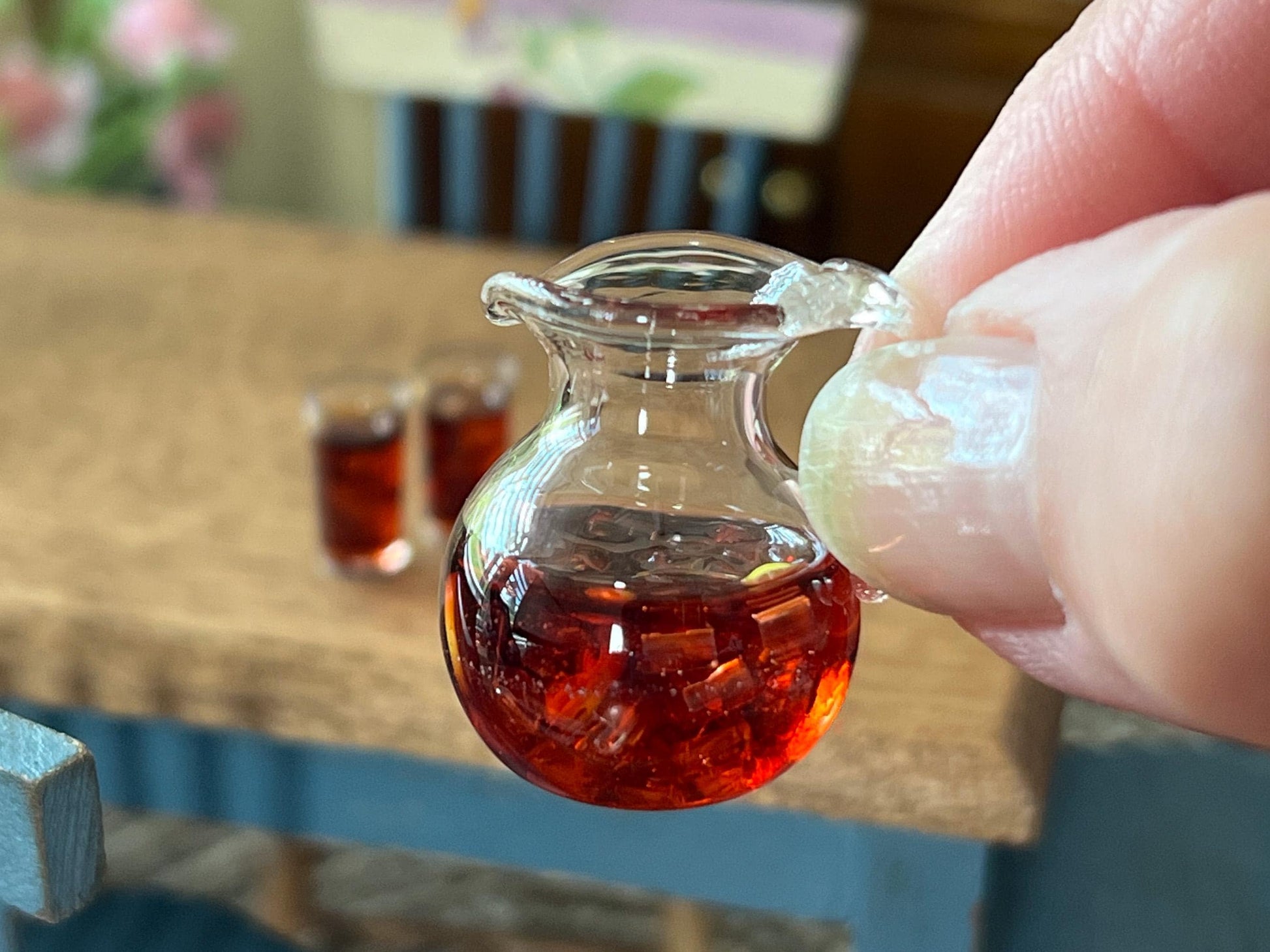 Miniature Iced Tea Pitcher & Glasses 1:12 Scale – Dollhouse 3-PC Summer Drink Set __etsy:7000040945