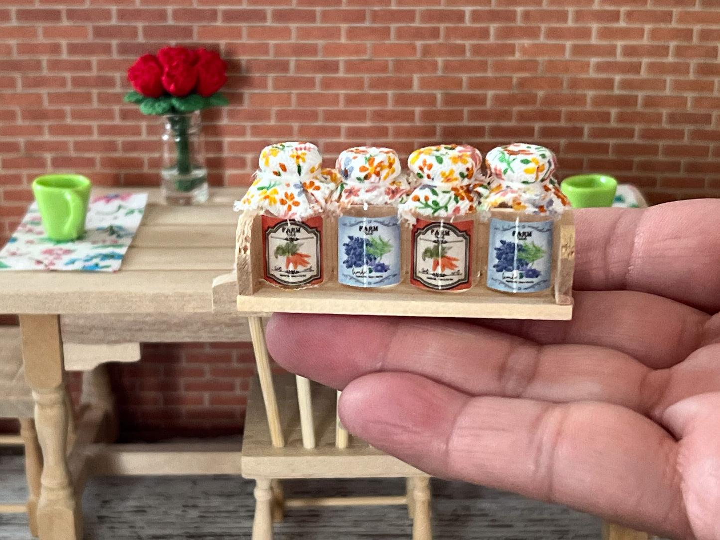 Miniature Jelly Preserves 1:12 Scale-Dollhouse Glass Jam Jars on a Shelf __etsy:5689496869