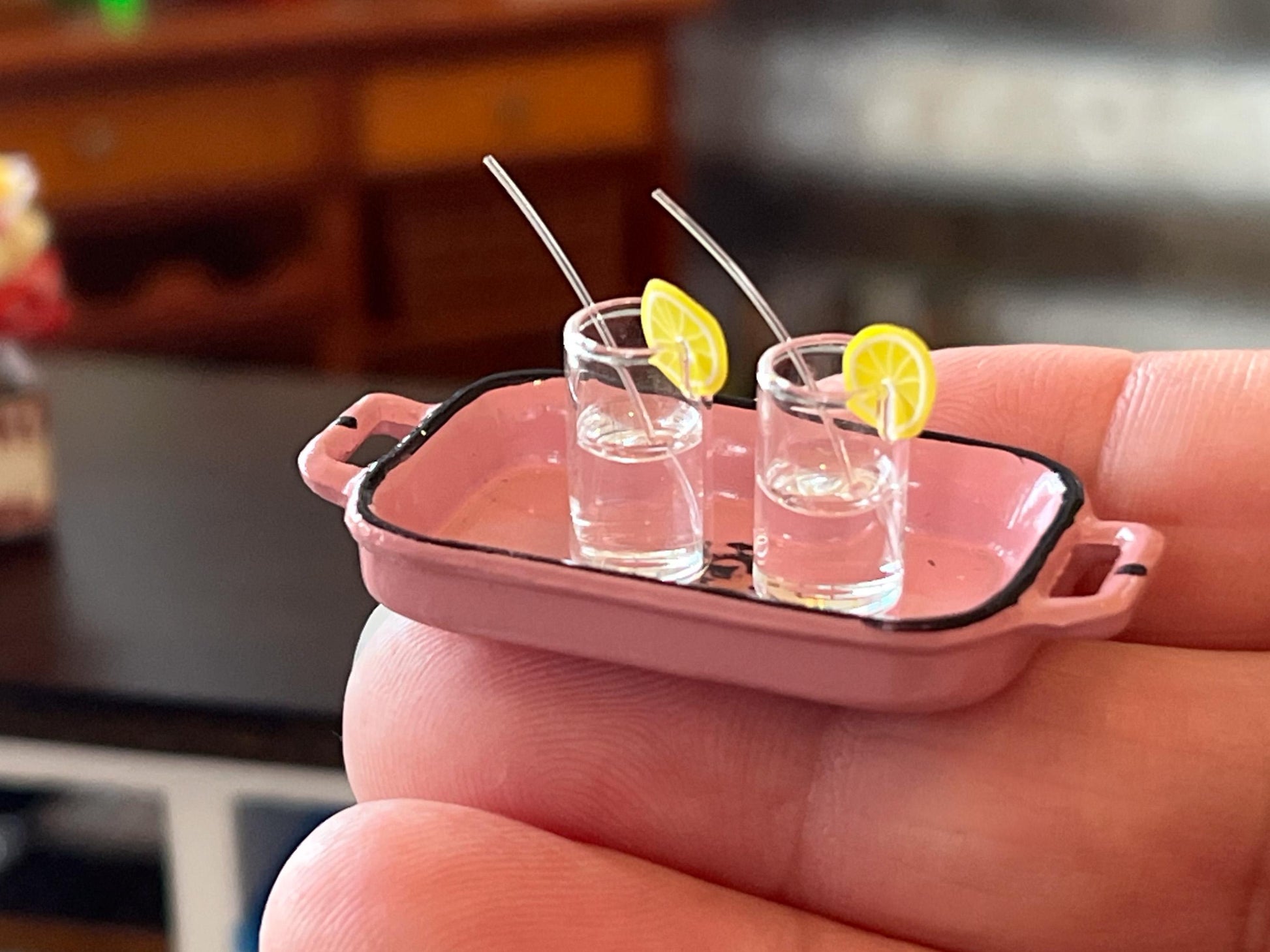 Miniature Lemon Water Glass 1:12 Scale | Dollhouse 4 PC Set Kitchen Décor __etsy:7365322035