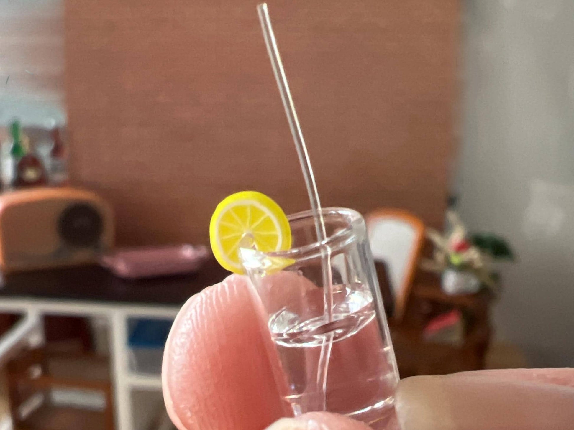 Miniature Lemon Water Glass 1:12 Scale | Dollhouse 4 PC Set Kitchen Décor __etsy:7365322123