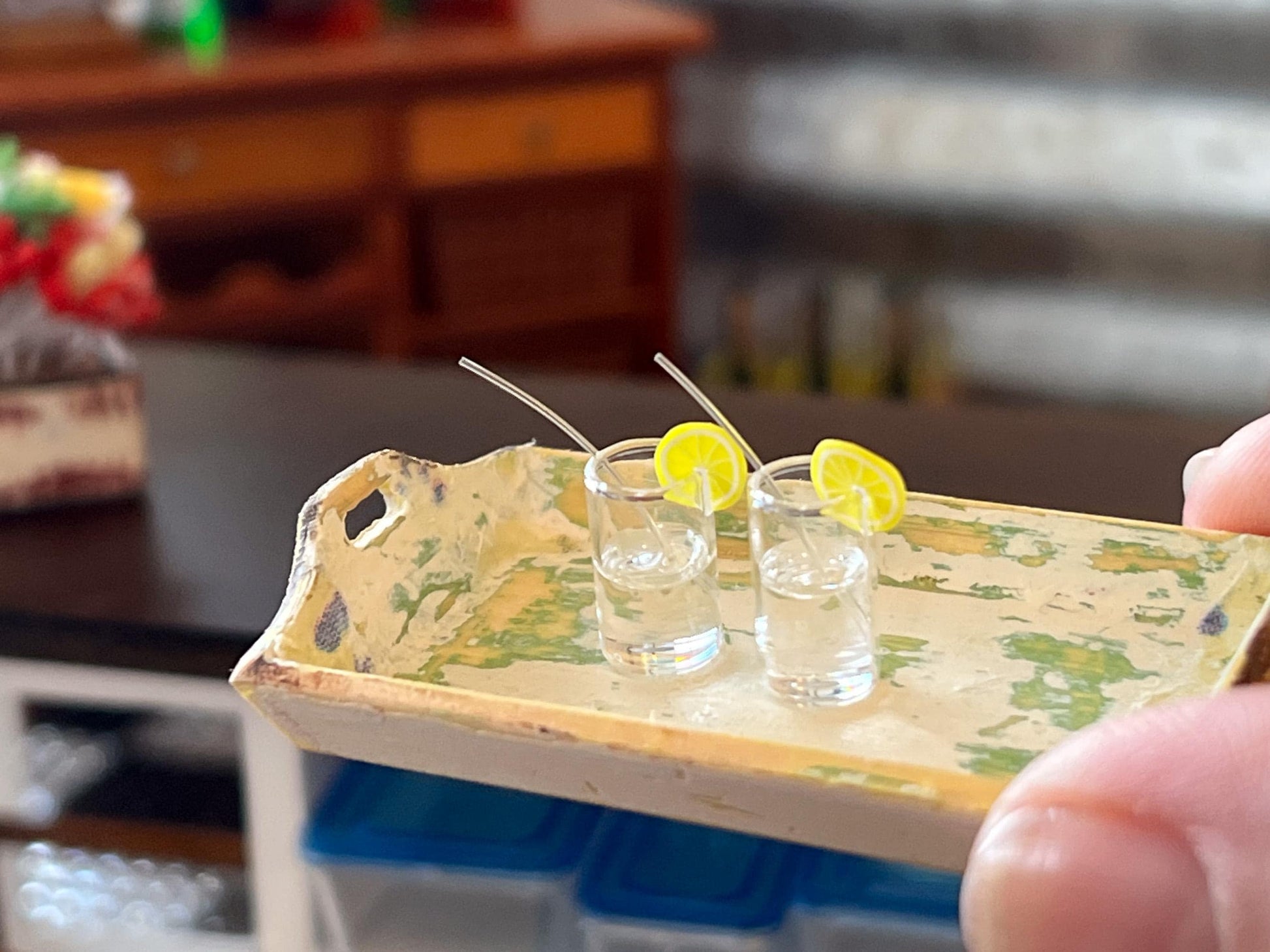 Miniature Lemon Water Glass 1:12 Scale | Dollhouse 4 PC Set Kitchen Décor __etsy:7317364652