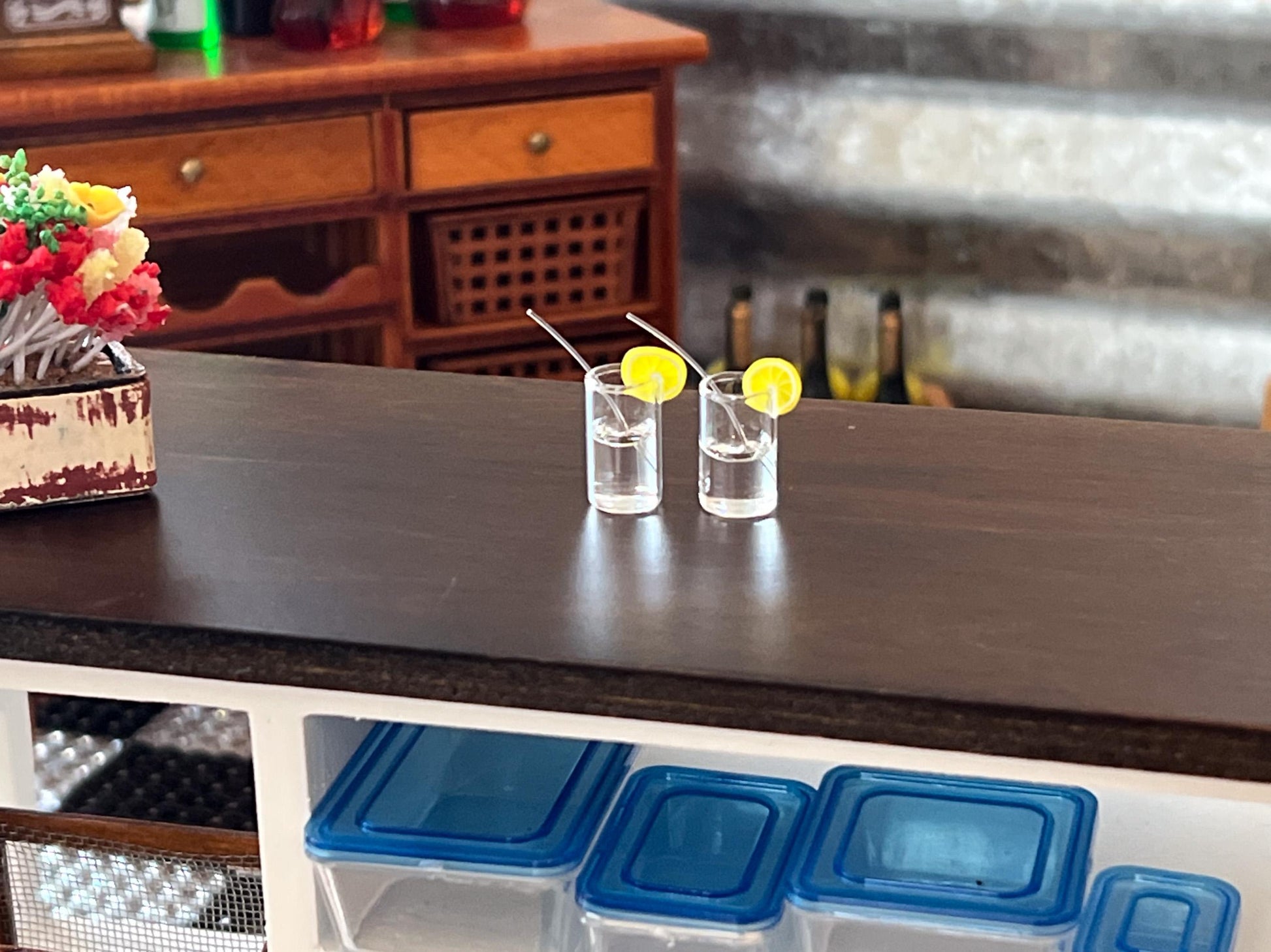 Miniature Lemon Water Glass 1:12 Scale | Dollhouse 4 PC Set Kitchen Décor __etsy:7317364654