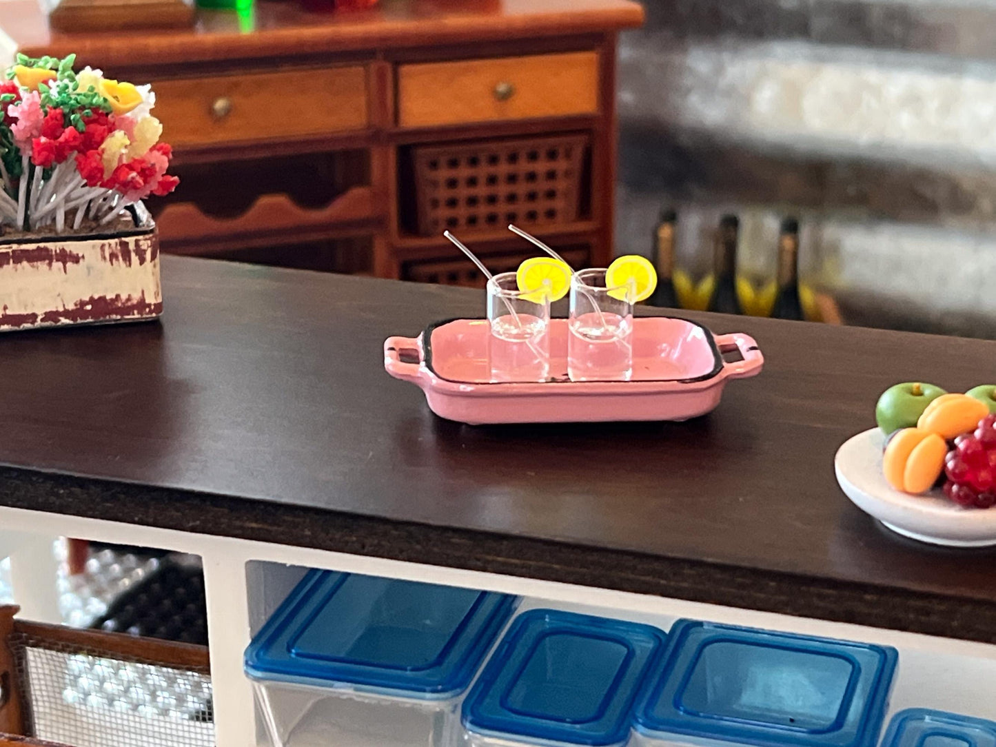 Miniature Lemon Water Glass 1:12 Scale | Dollhouse 4 PC Set Kitchen Décor __etsy:7365322053