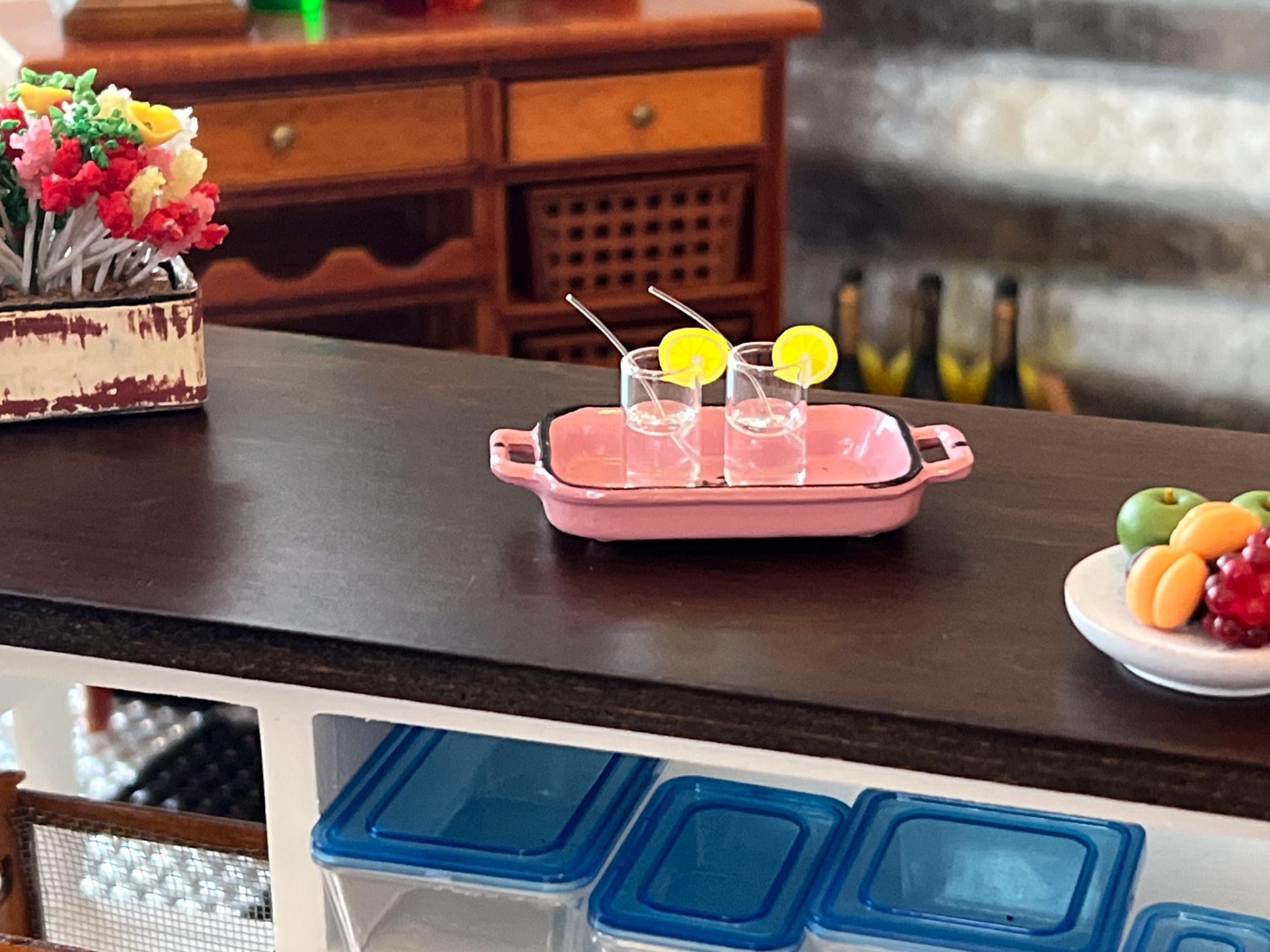 Miniature Lemon Water Glass 1:12 Scale | Dollhouse 4 PC Set Kitchen Décor __etsy:7365322053