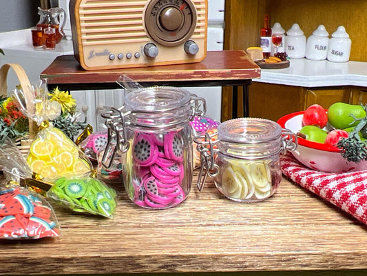 Miniature Mason Jar 2Pc - 1:12 Scale - Dollhouse Plastic Jars with Fruit __etsy:6572876637