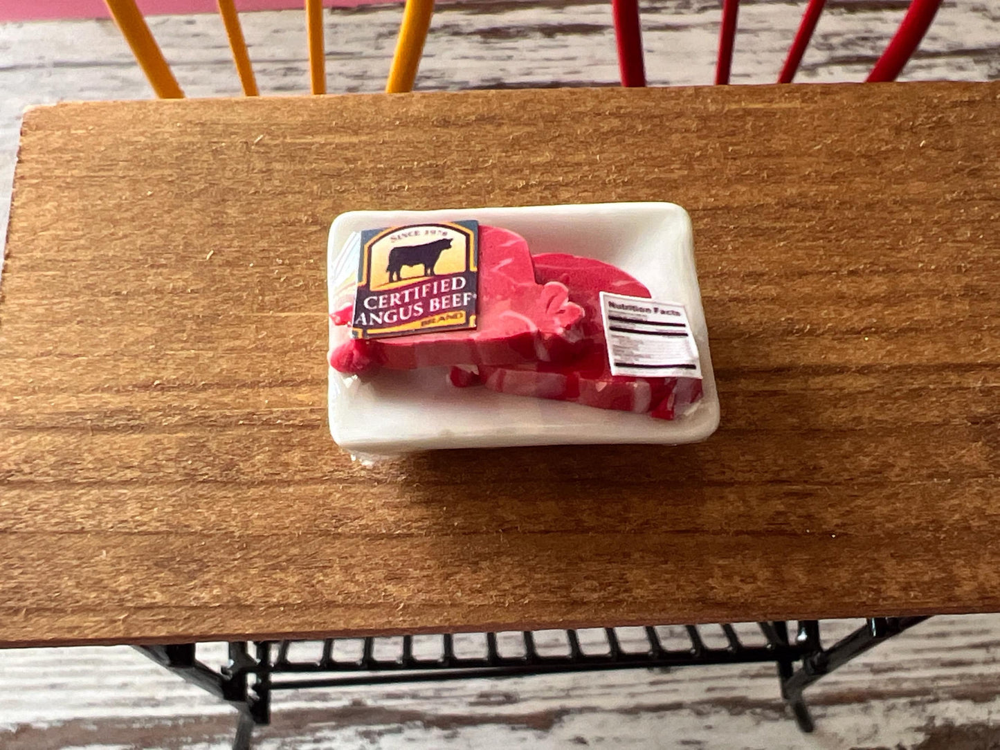 Miniature Meat Pack on Ceramic Tray 1:12 Scale-Dollhouse Food with Nutritional Label Facts __etsy:5416319084