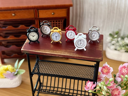 Miniature Metal Alarm Clocks 1:12 Scale – Dollhouse Clocks in Red-White-Silver-Golden-Bronze-Black __etsy:6022244208