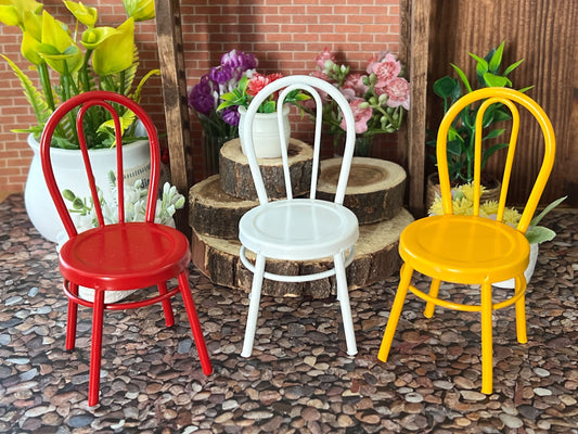 Miniature Metal Patio Chairs 1 PC, 1:12 Scale - Dollhouse White, Red, or Yellow Chairs __etsy:5868123494