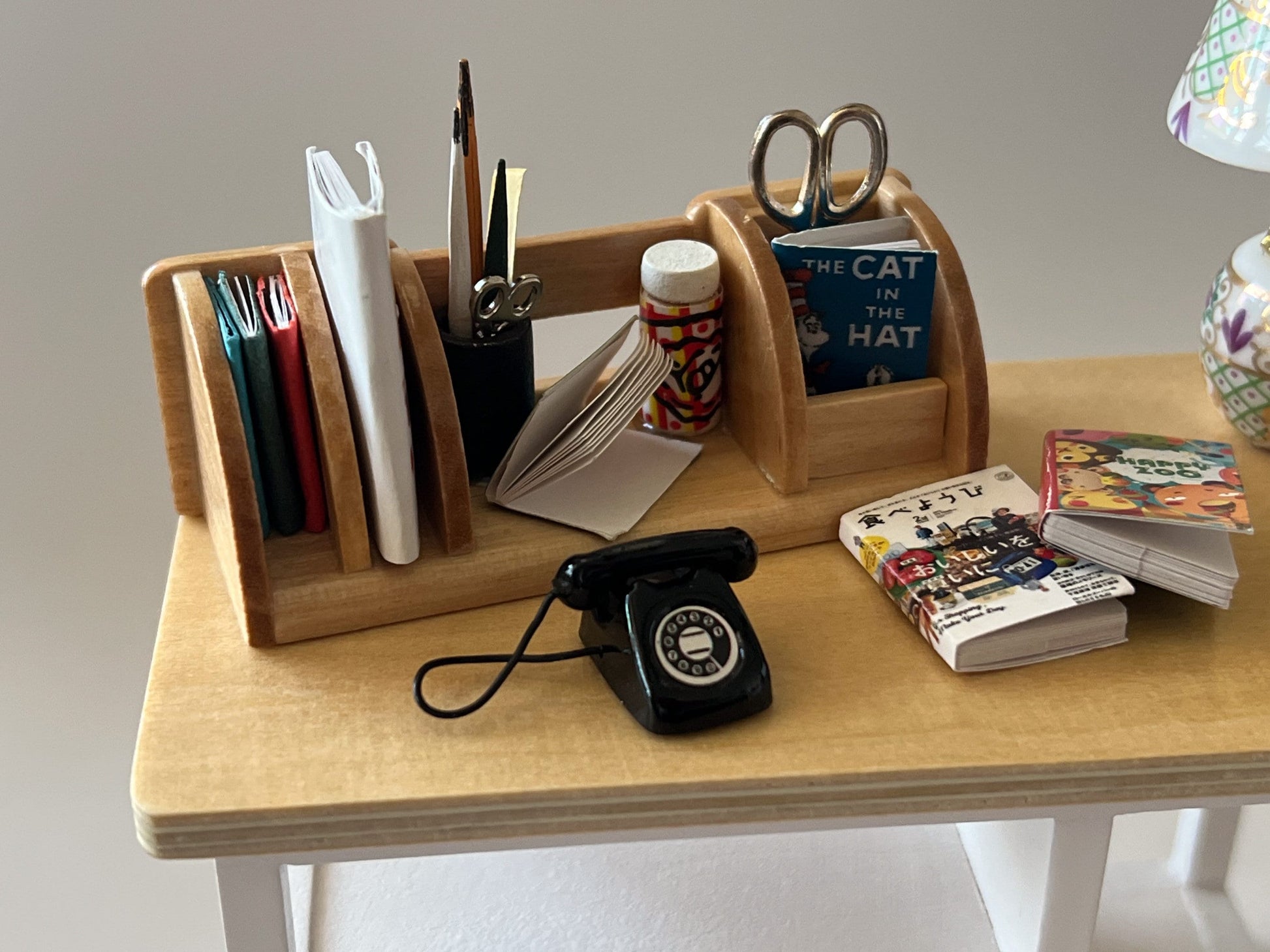 This adorable and realistic desk supplies holder rack is made out of wood and comes with pencils, pens, glue, books, scissors and pencil holder. The details are so precise and realistic, you will enjoy it for life. __etsy:5535748397