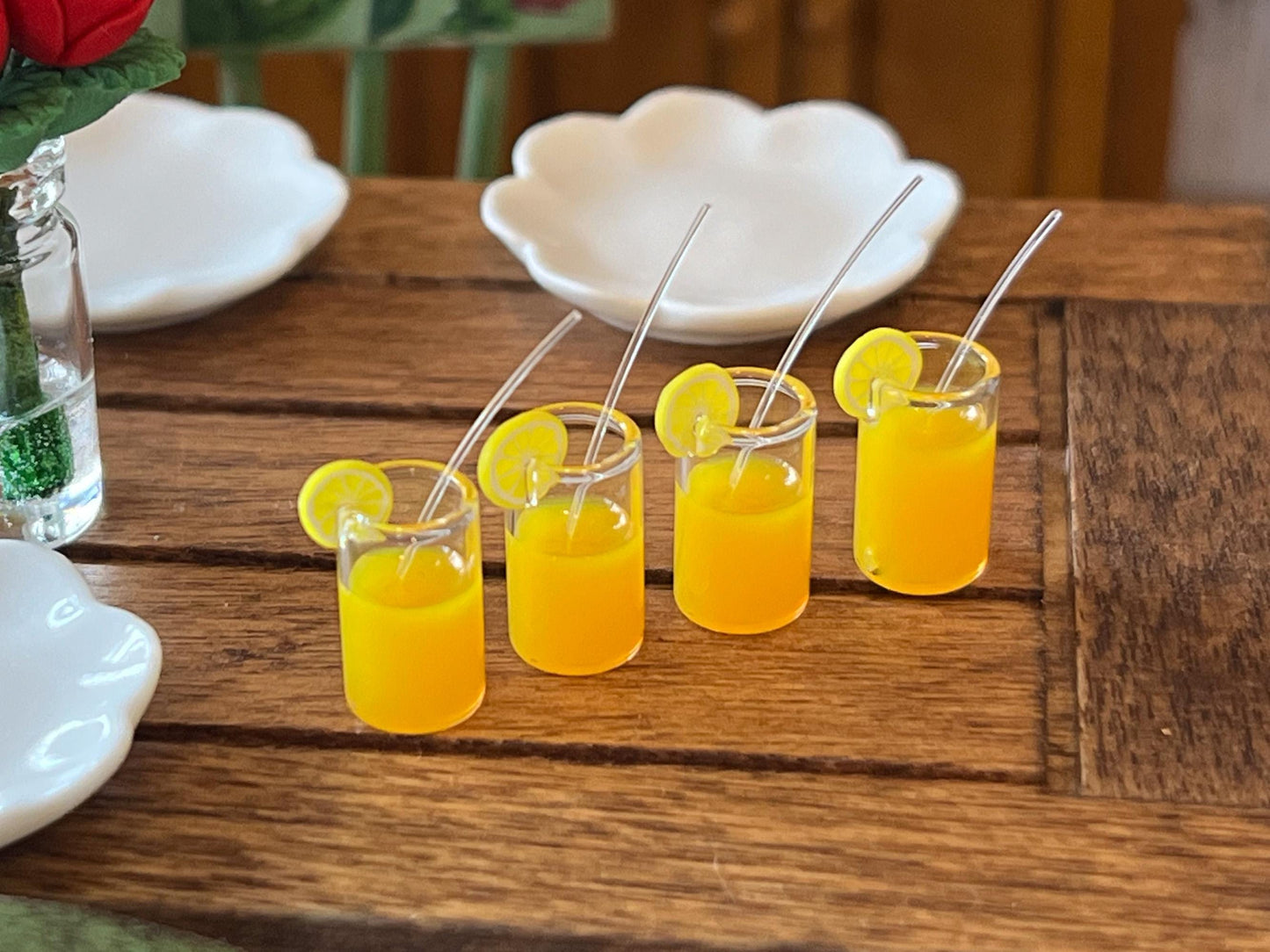 Miniature Orange Juice Glasses - 1:12 Scale 4- Piece Set - Dollhouse Kitchen Decor __etsy:6499534653