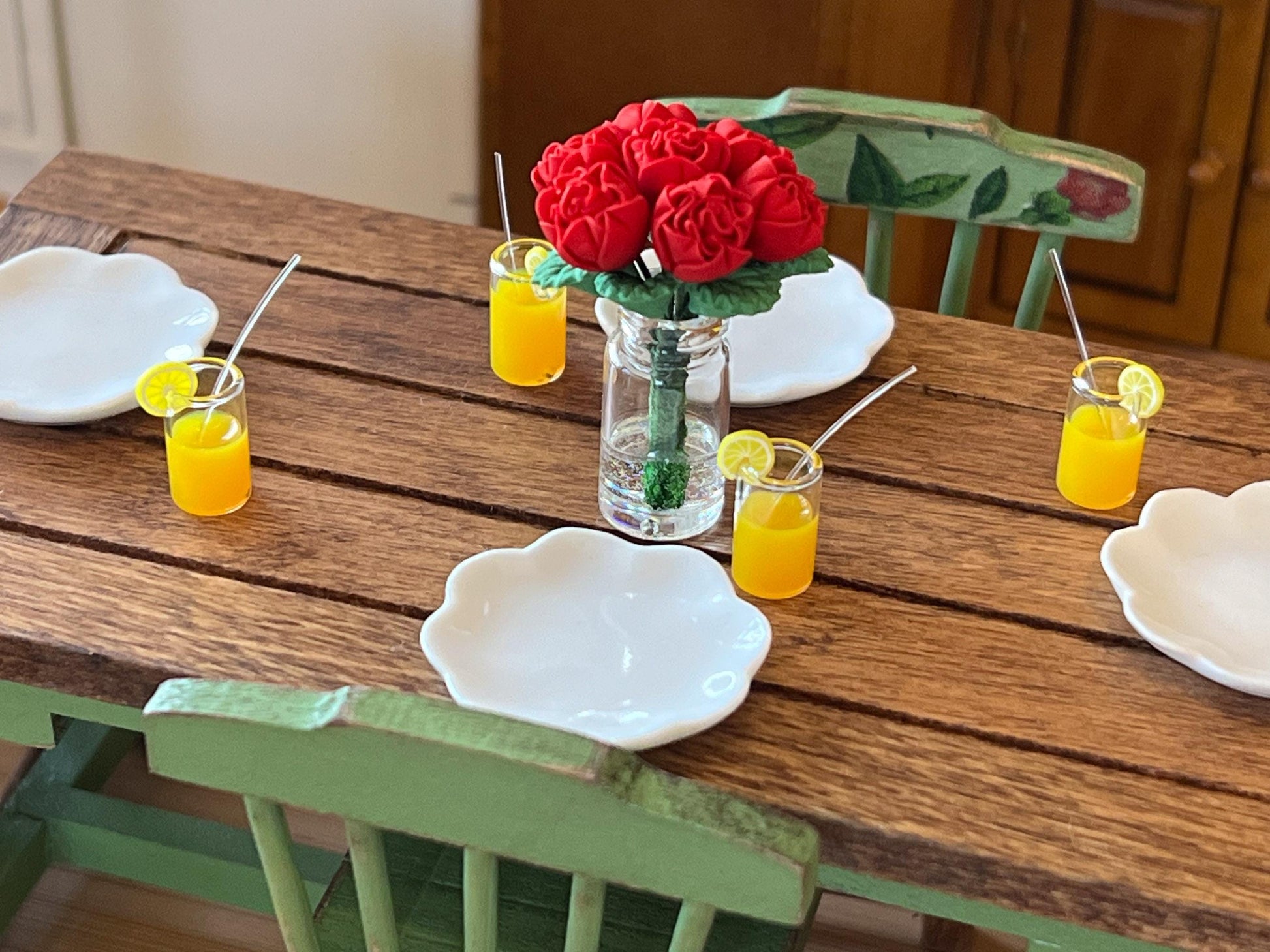 Miniature Orange Juice Glasses - 1:12 Scale 4- Piece Set - Dollhouse Kitchen Decor __etsy:6499534601