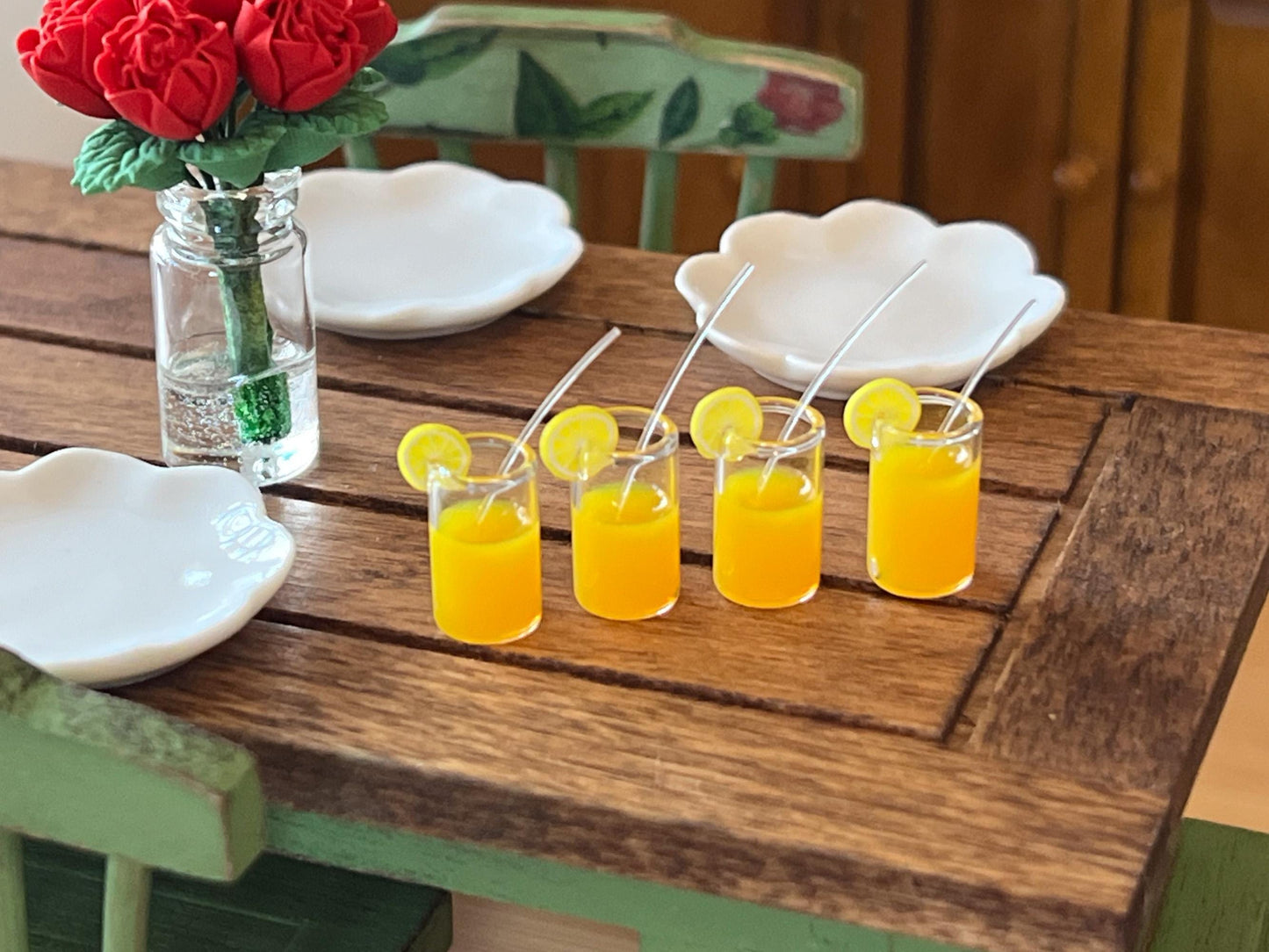 Miniature Orange Juice Glasses - 1:12 Scale 4- Piece Set - Dollhouse Kitchen Decor __etsy:6499534645