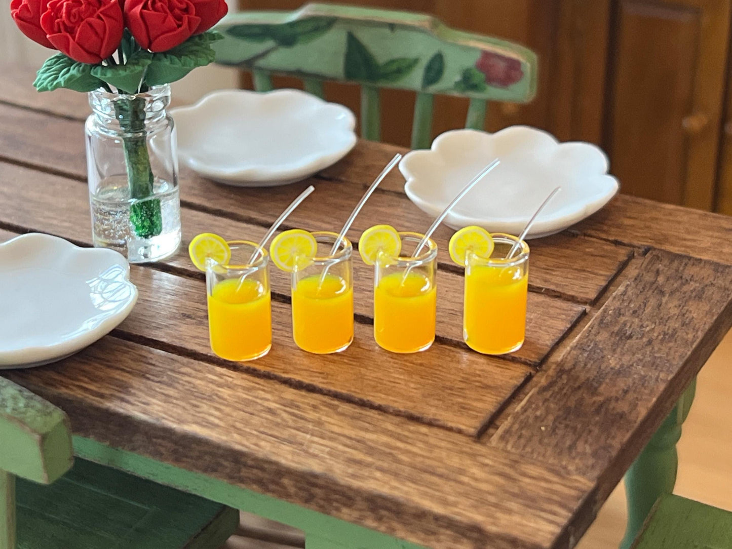 Miniature Orange Juice Glasses - 1:12 Scale 4- Piece Set - Dollhouse Kitchen Decor __etsy:6451428824