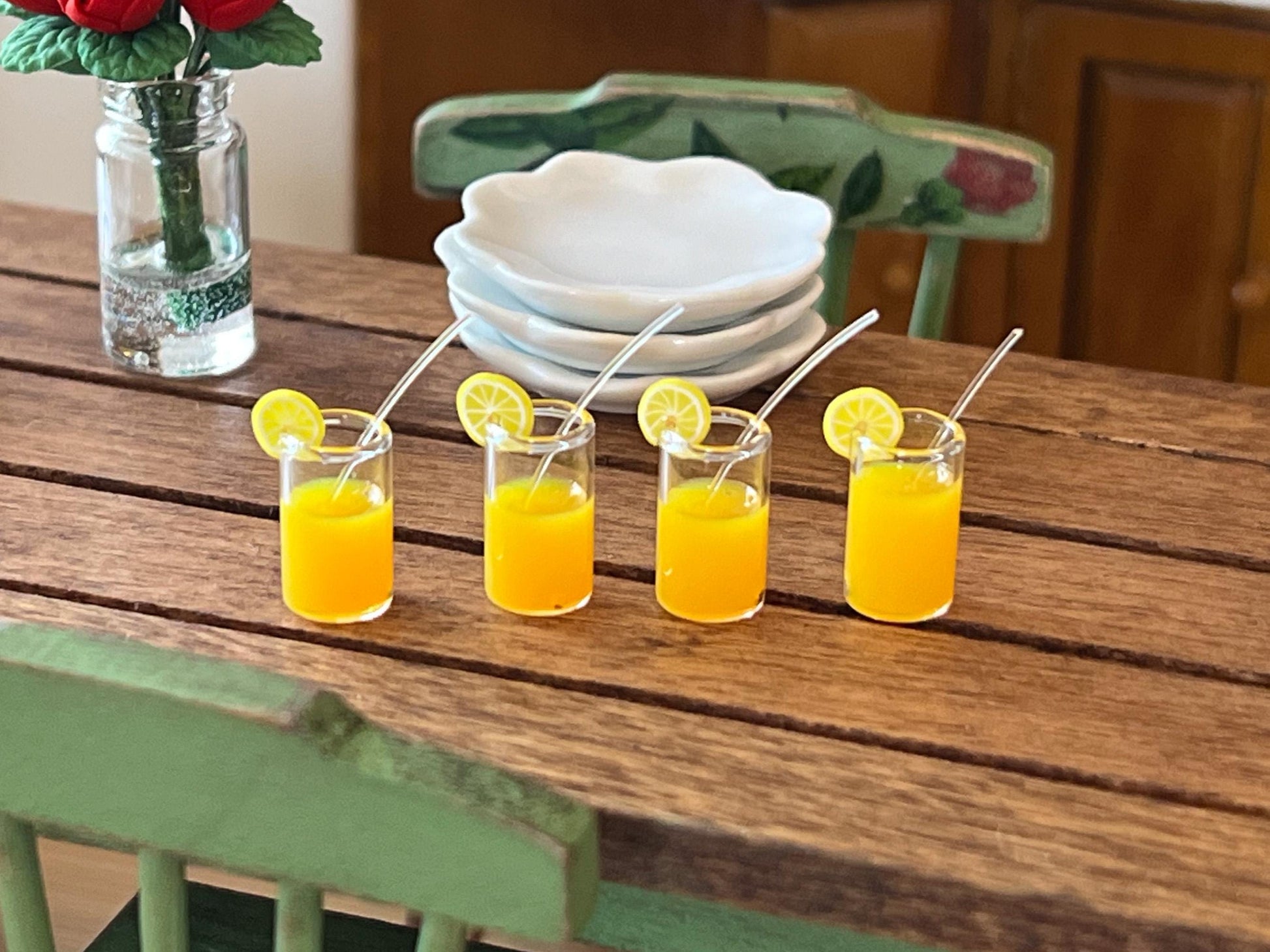 Miniature Orange Juice Glasses - 1:12 Scale 4- Piece Set - Dollhouse Kitchen Decor __etsy:6499534875