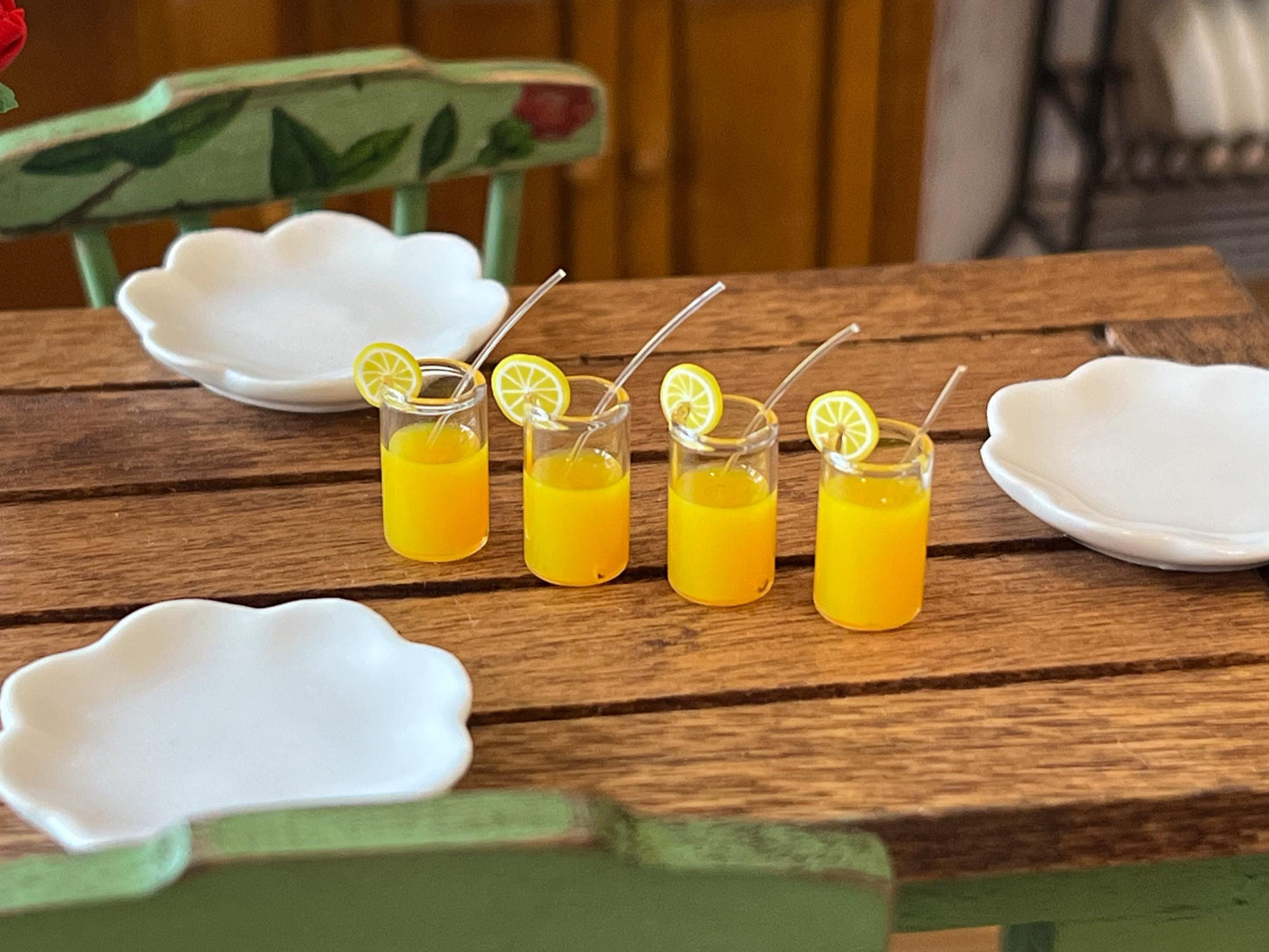 Miniature Orange Juice Glasses - 1:12 Scale 4- Piece Set - Dollhouse Kitchen Decor __etsy:6451429018