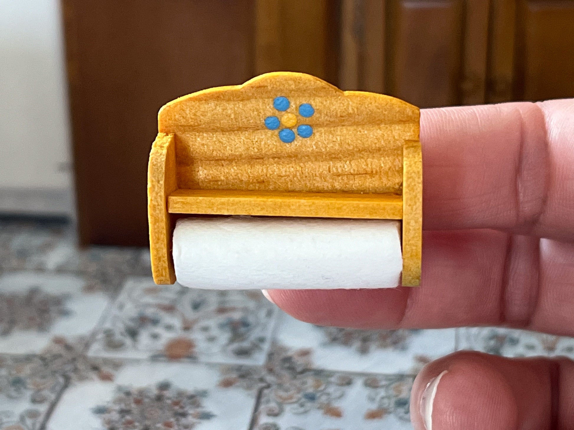 Miniature Paper Towel Holder 1:12 Scale –  Dollhouse Wooden Towel Rack __etsy:5713384220